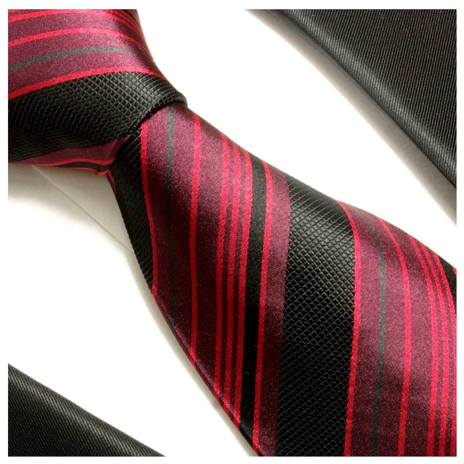 Paul Malone 2-St., (8cm), Krawatte gestreift und Seidenkrawatte rot Krawatte schwarz Seide 515 Tuch 100% Einstecktuch) (Set, Breit modern mit Herren
