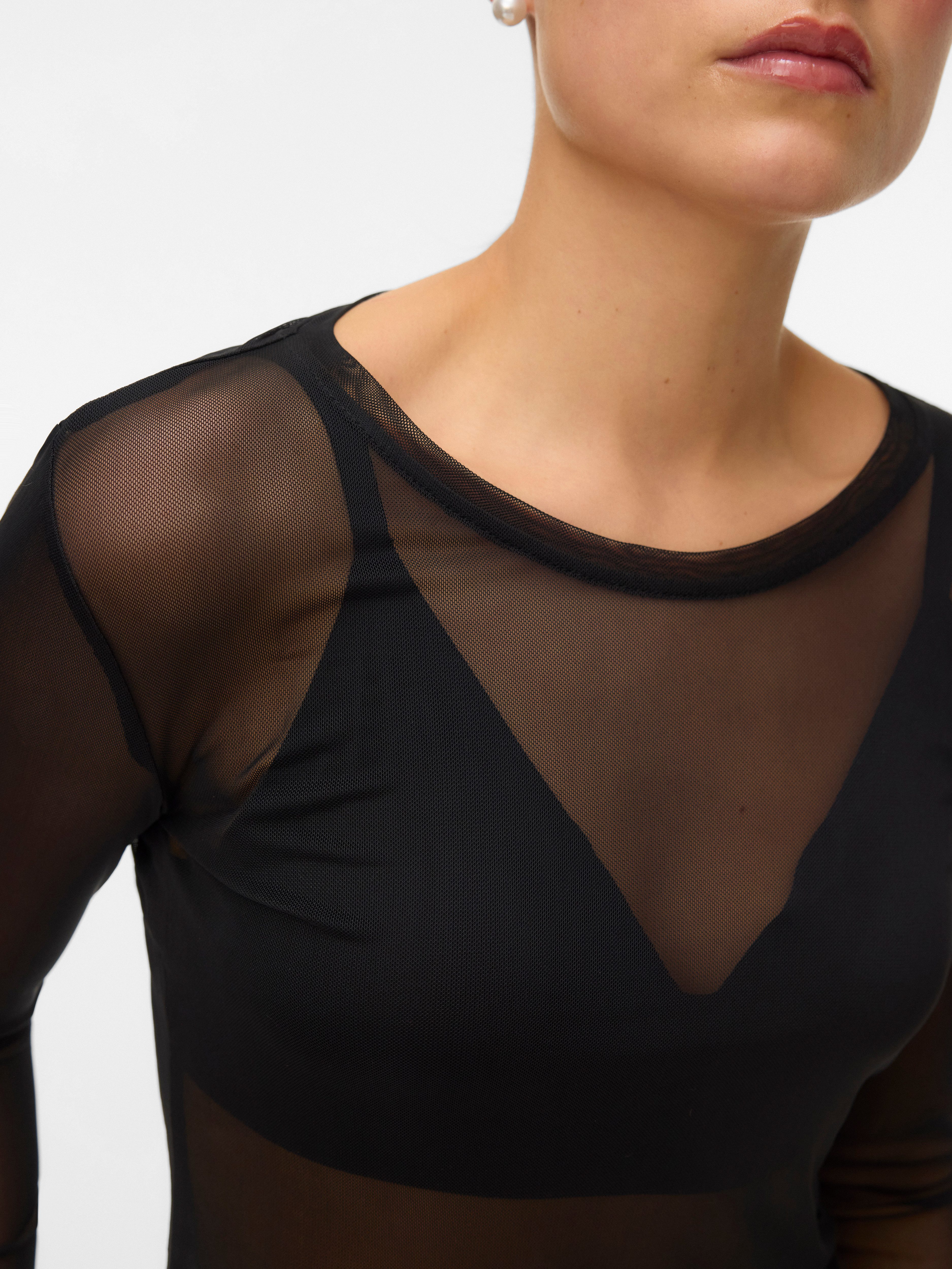 Vero Moda Langarmshirt VMLOVA LS MESH TOP JRS NOOS Materialmix, slim fit – Bild 3 von 5