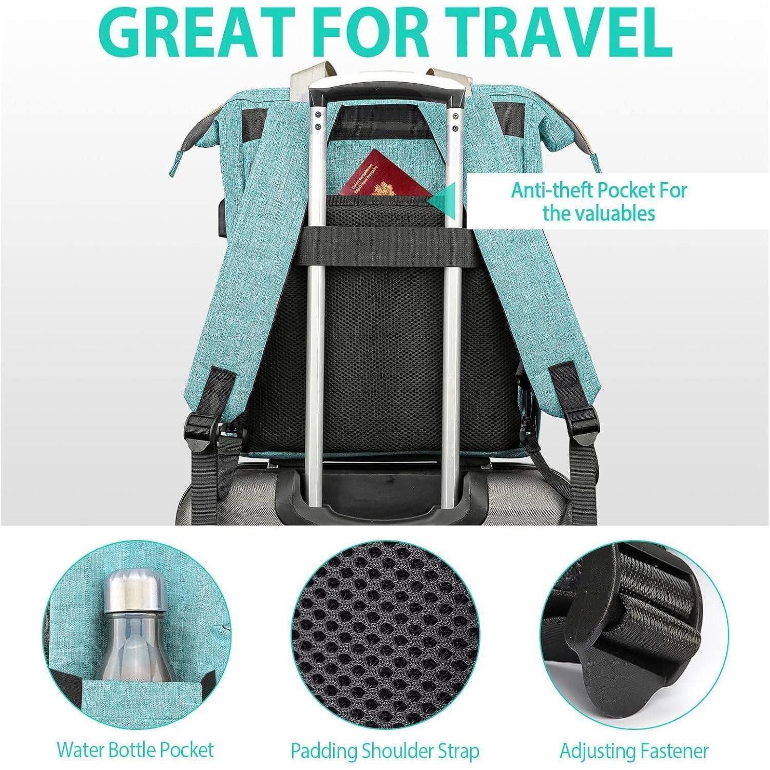 LuxusKollektion Laptoprucksack Rucksack Damen Schulrucksack USB Laptopfach 15,6 Zoll Grün