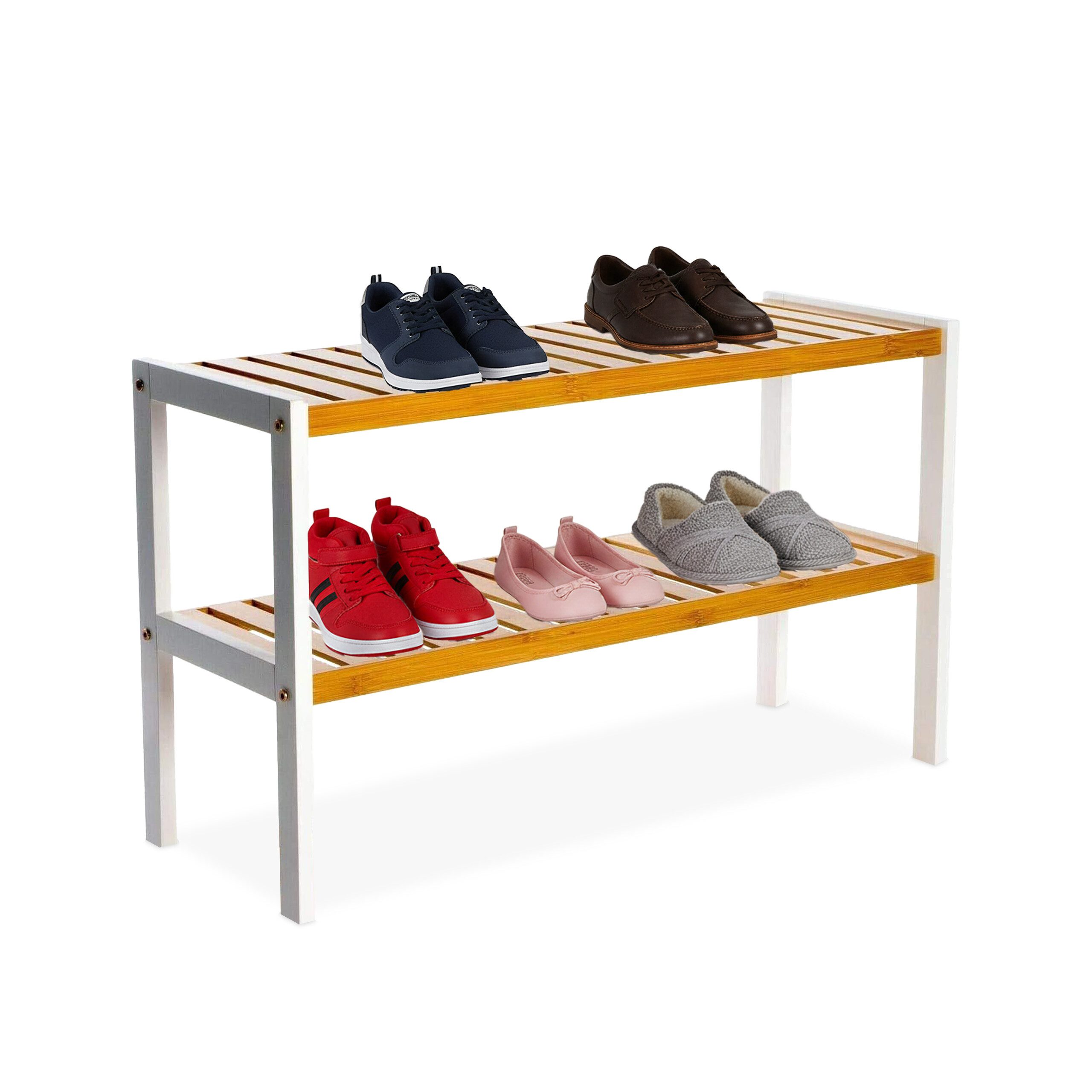 relaxdays Schuhregal aus Bambus, 1-tlg., Natur-Weiß, 2 Ablagen