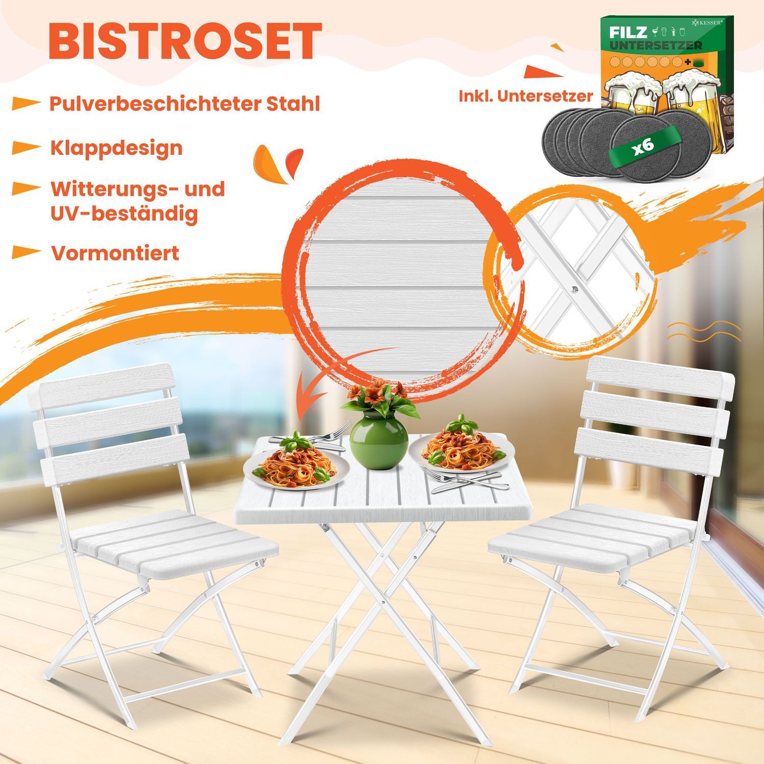 KESSER Bistrotisch 3-teiliges Bistroset (3-St., 1x Balkontisch mit 2 Stühle günstig online kaufen