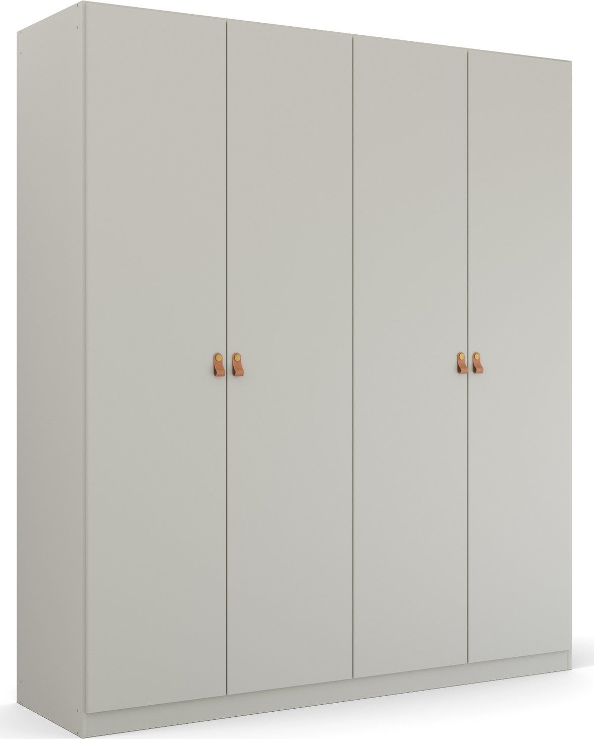 rauch Drehtürenschrank Kleiderschrank Schrank Garderobe Ankleide HOMEY BY QUADRA SPIN (Breiten: 181/226/271 cm, Höhe 210 cm) mit Grifflaschen aus weichem, cognacbraunem Leder