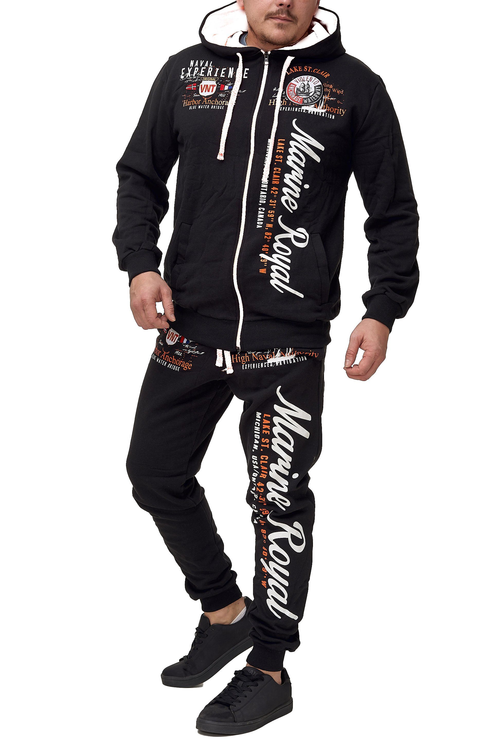 L.gonline Freizeitanzug Herren Jogging-ANZUG, Trainingsanzug gestickte Muster, Freizeitanzug (Kapuzenjacke mit Reißverschluss, Hose, 2-tlg), Fitness Freizeit Casual