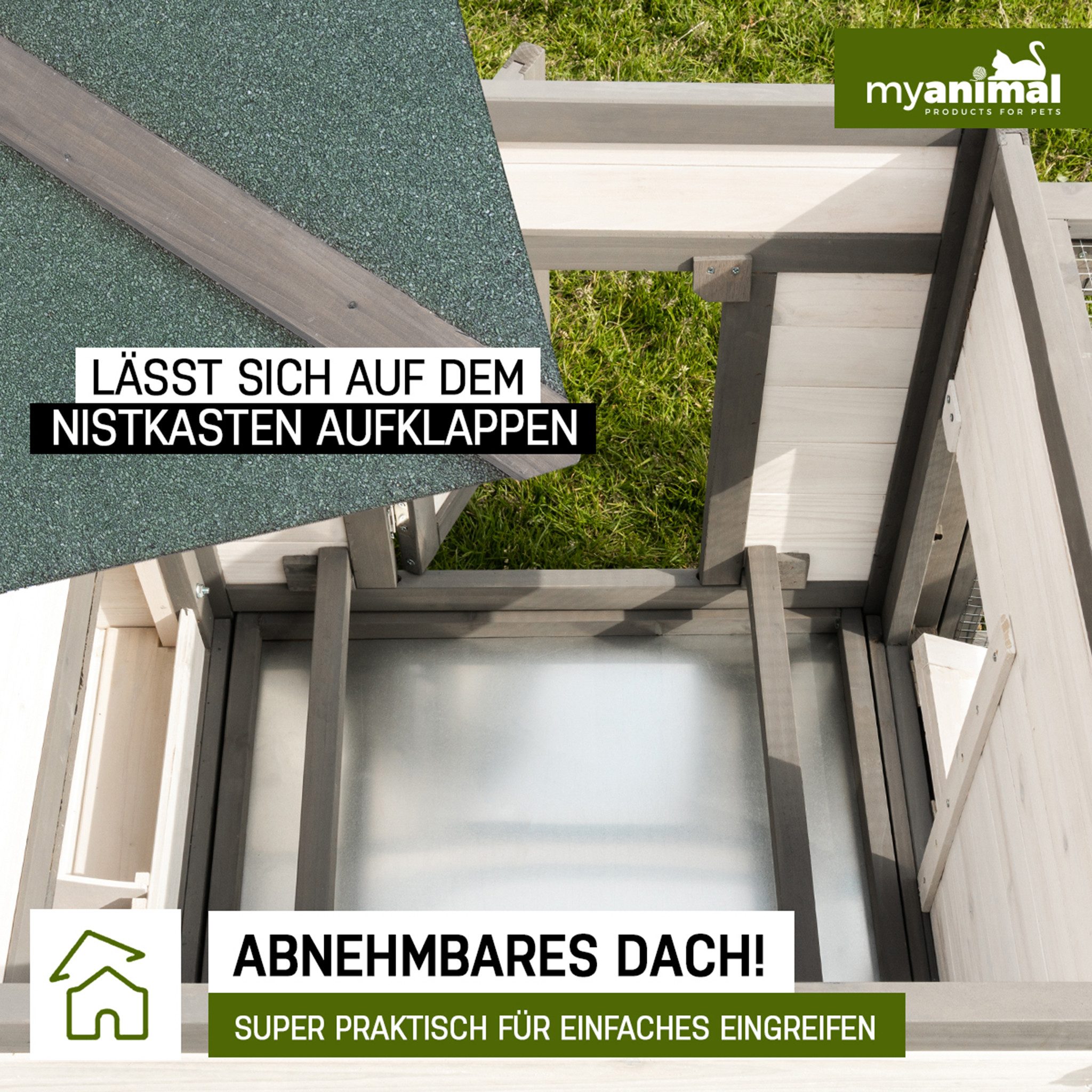 My Animal Hühnerstall MH-19 für 3-4 Hühner, Wetterbeständig, Kieferholz, Hühnerhaus, Hühner Käfig, Gehege, Nistkasten