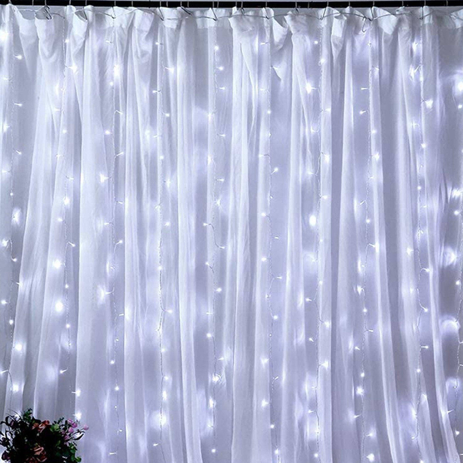 Rosnek LED-Lichtervorhang 2x2M, wasserdicht, USB, für Schlafzimmer Wand Fenster Weihnachten Deko Weiß