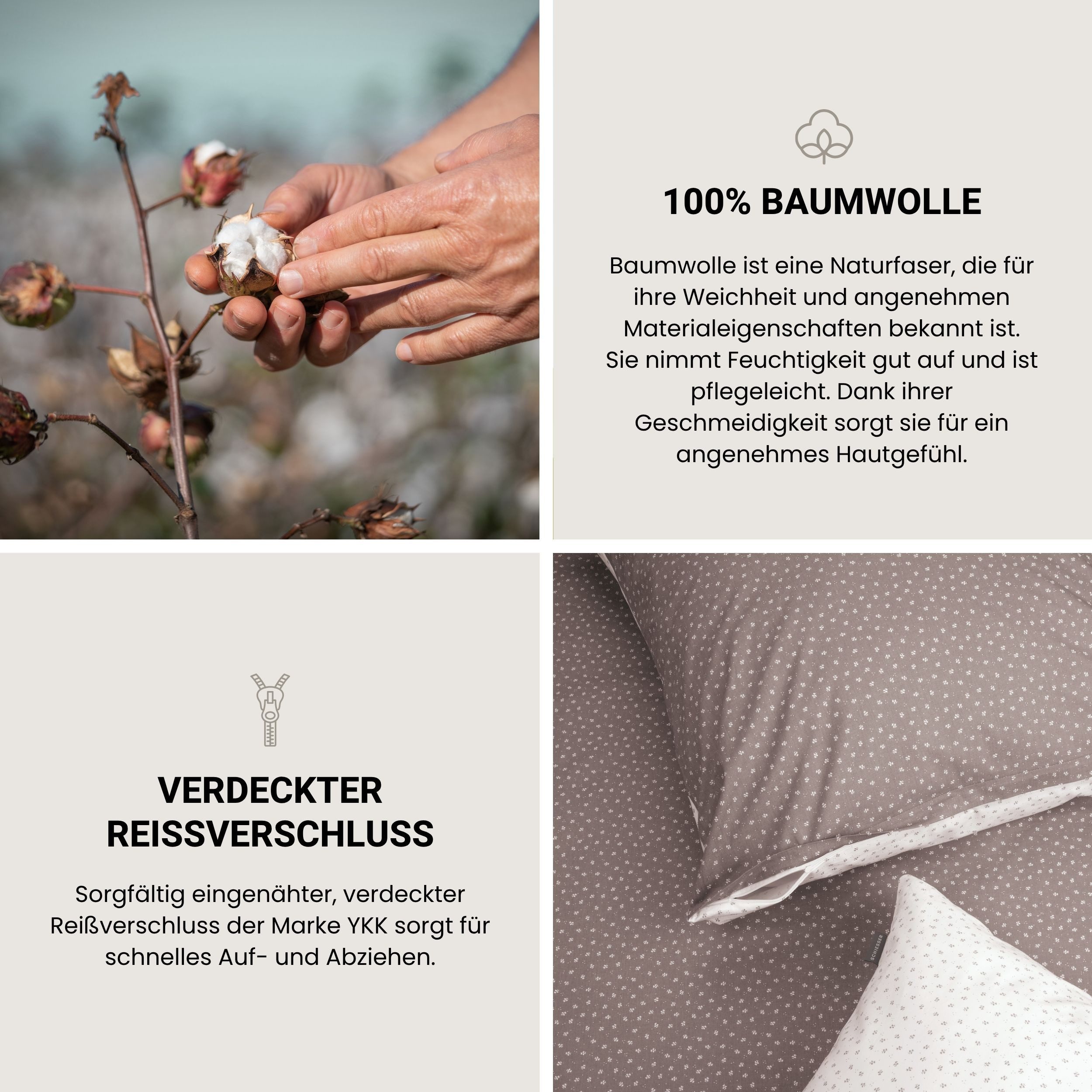 Schiesser Bettwäsche Millie aus weicher Baumwolle mit filigranen Blüten, Renforcé, 2 teilig, OEKO-TEX® MADE IN GREEN – Bild 3 von 5