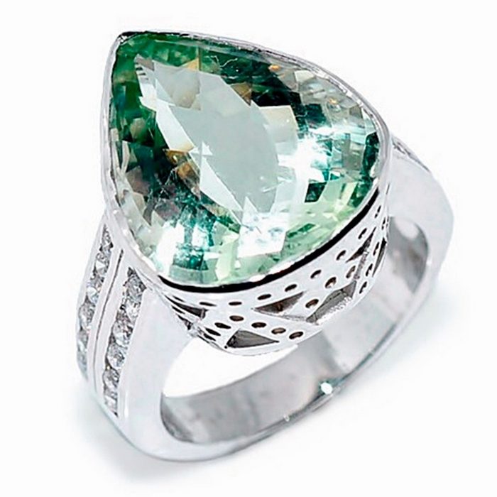 Goldene Hufeisen Silberring Prehnit Ring aus 925 Sterlingsilber Damen echte Edelsteine Fingerring Massiv