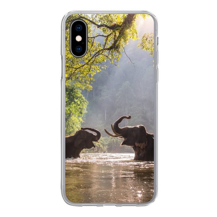 MuchoWow Handyhülle Elefanten in der Sonne spielen Handyhülle Apple iPhone X/10 Smartphone-Bumper Print Handy