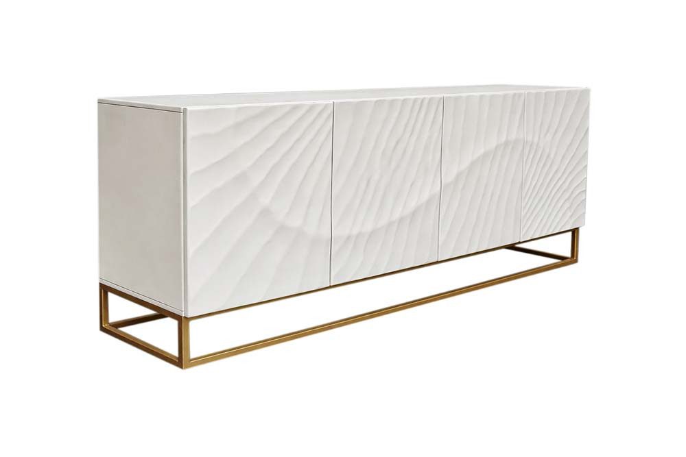 riess-ambiente Sideboard SCORPION 180cm weiß/gold - Mangoholz, Metall, 3D-Schnitzerei, Anrichte, Massivholz-Kommode mit 4 Fächern - ideal für Wohn- und Esszimmer
