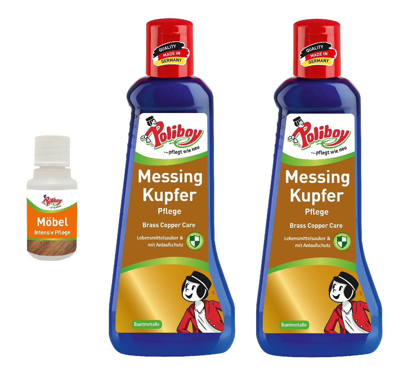 poliboy 8620001, 2er Messing Kupfer Pflege + Möbel Probe Schmuckreiniger (zur Reinigung und Pflege - mit Anlaufschutz - Made in Germany)