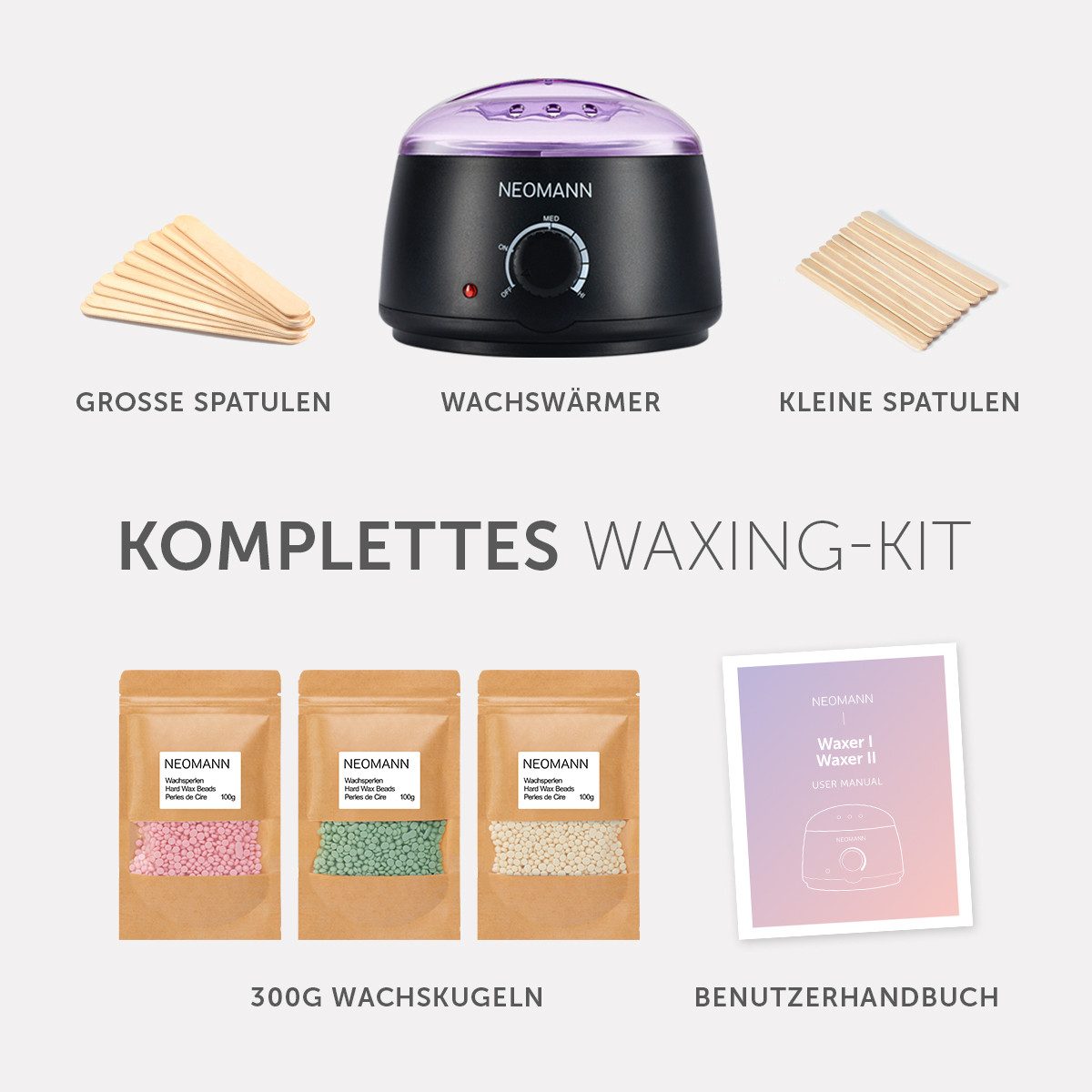 NEOMANN Warmwachs-Haarentferner Waxer II Waxing Kit für Frauen-Nicht klebend,teflonbeschichtet, Ganzkörper-Waxing