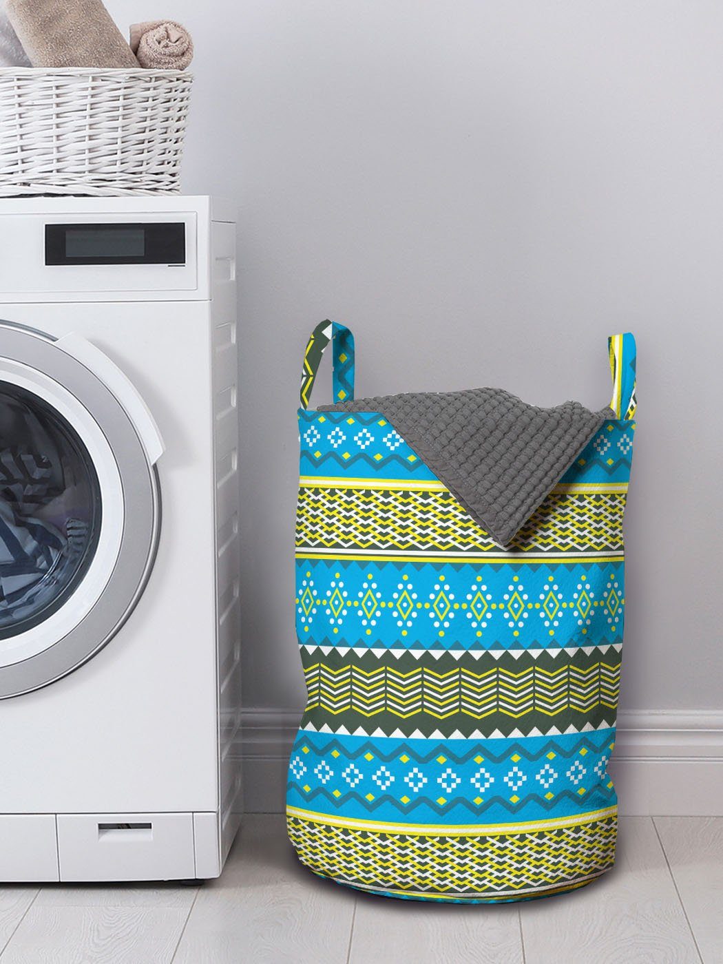 Abakuhaus Wäschesäckchen Wäschekorb mit Griffen Töne Zigzags Abstrakt für im Waschsalons, Kordelzugverschluss Sommer