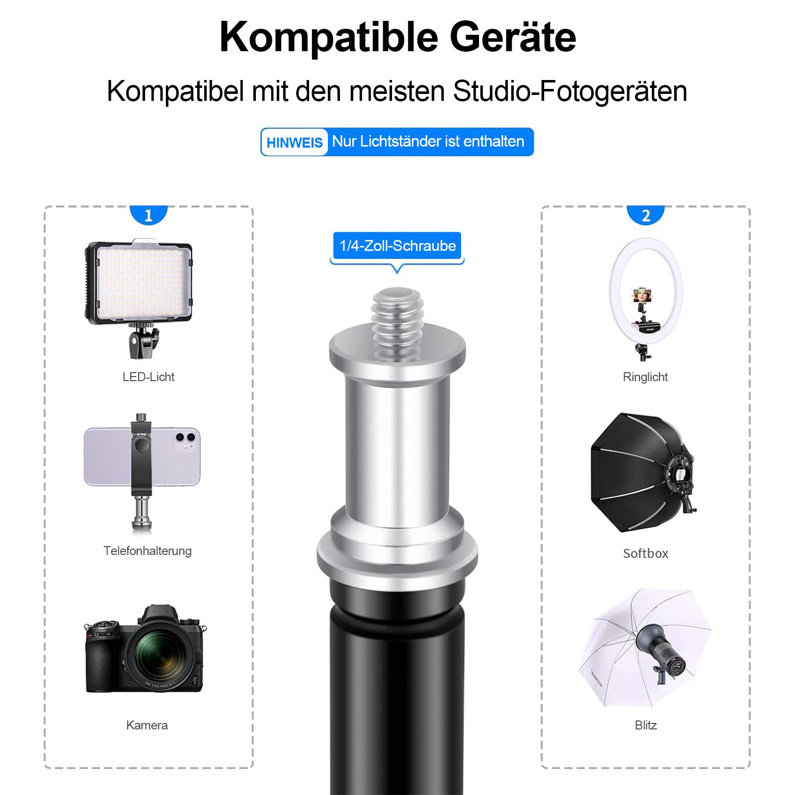 Neewer ST-190 2er-Pack 190 cm Aluminium-Stativständer, für Studio Kits Lampenstativ (Höhenverstellbar von 66 bis 190 cm, für Fotografie Lichter Softboxen) – Bild 5 von 5