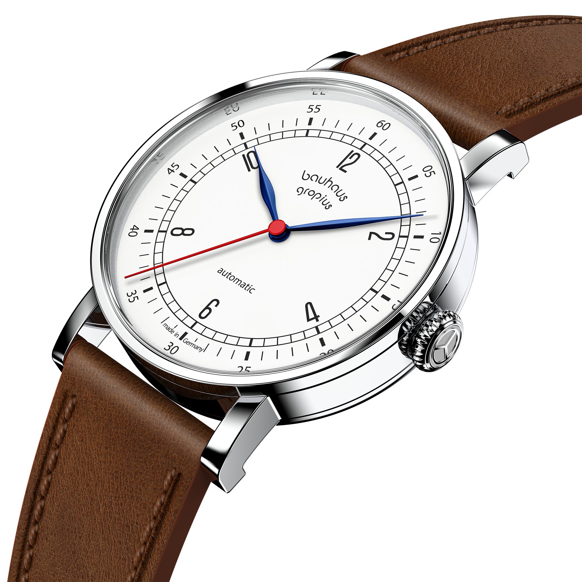 Walter Gropius Automatikuhr Made in Germany, Damenuhr, Herrenuhr, Unisex, Saphirglas - WGNA 002-01 New Bauhaus Automatik, Armbanduhr, Lederarmband, Edelstahlgehäuse, Mechanisch, Uhr, Weiß