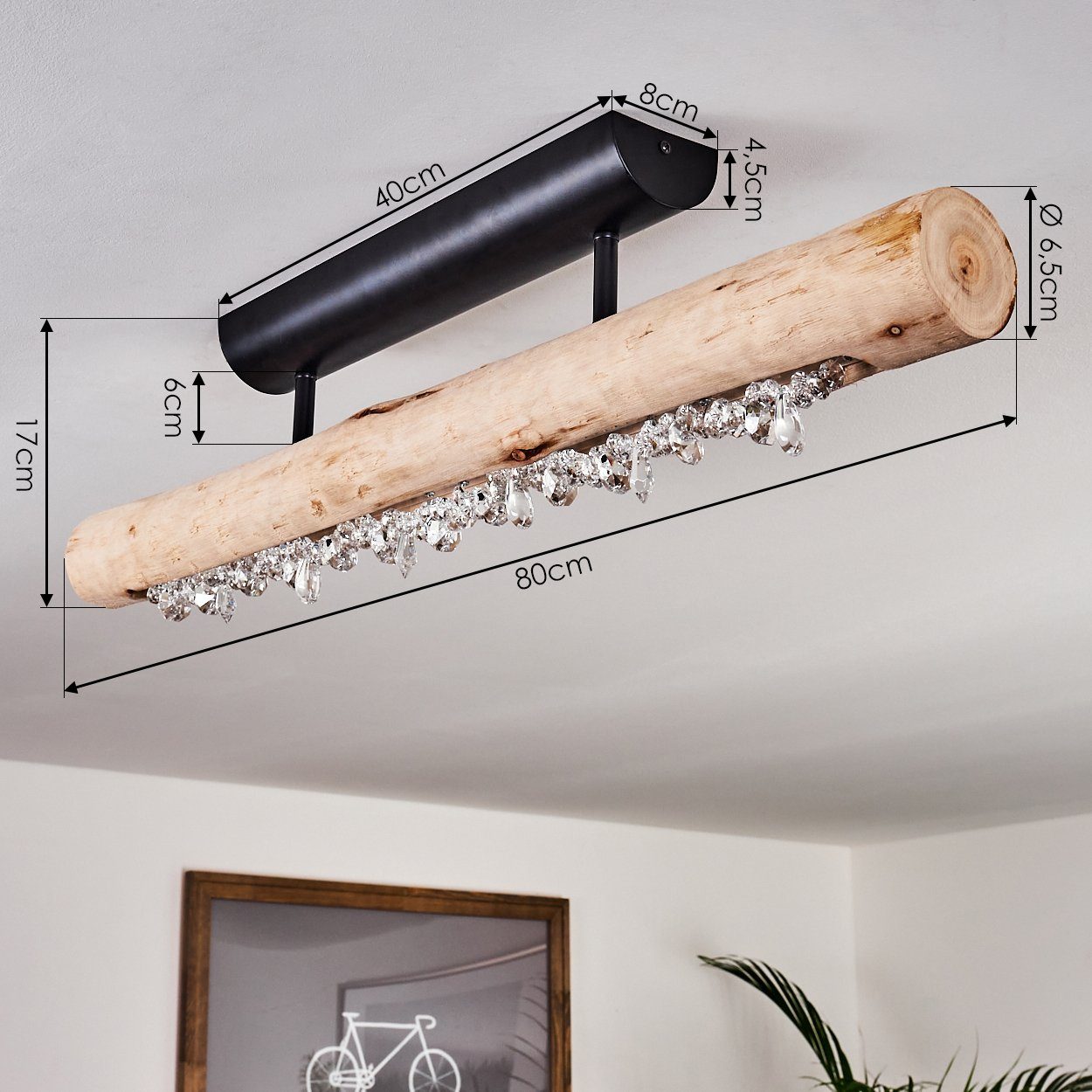 hofstein Deckenleuchte »Lipusa« längliche Deckenlampe aus Metall Schwarz und Holz, 3000 Kelvin, 1xLED 15 Watt, 1200 Lumen, über herkömmlichen Lichtschalter dimmbar