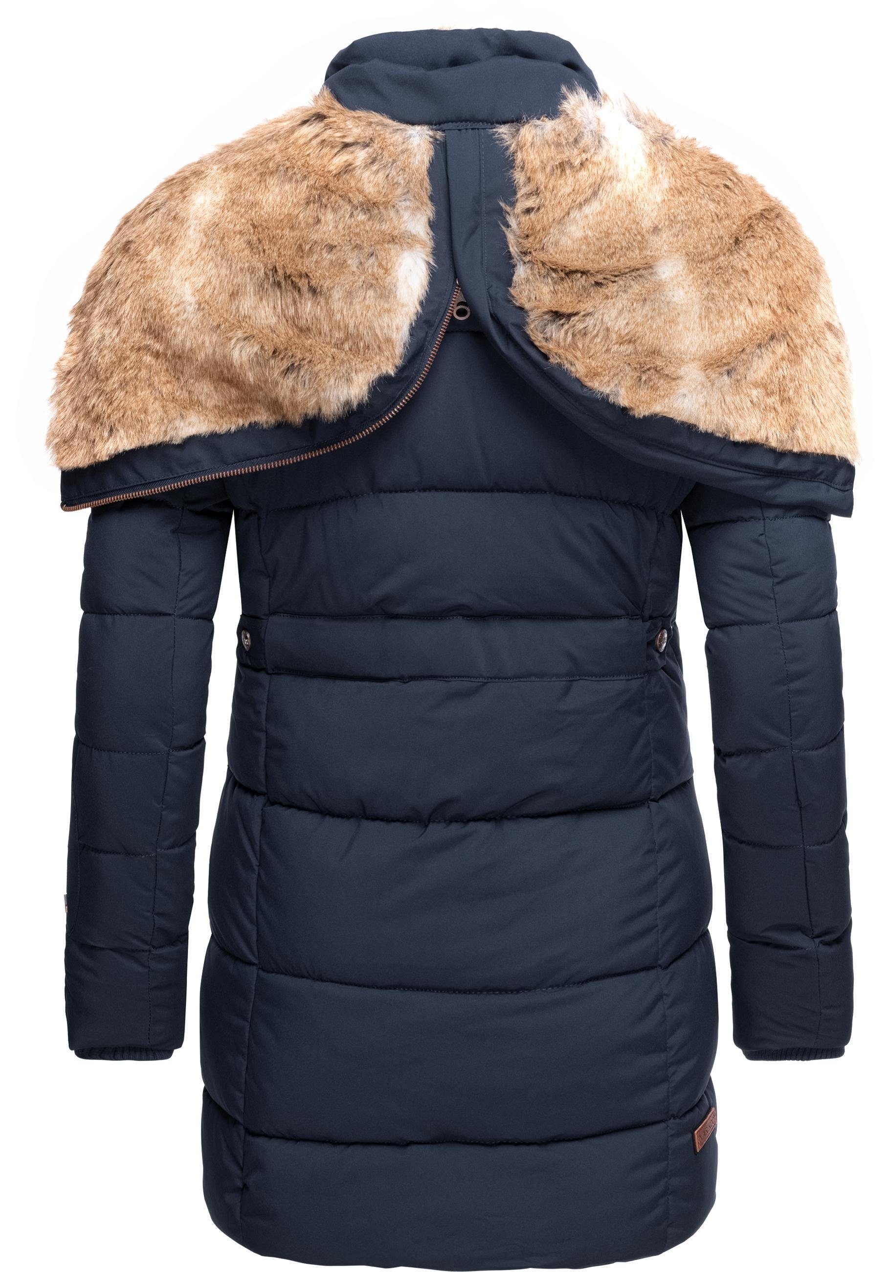 Winter Wintermantel Steppmantel Lieblings blau Marikoo m. Kunstpelz-Kapuze stylischer Jacke