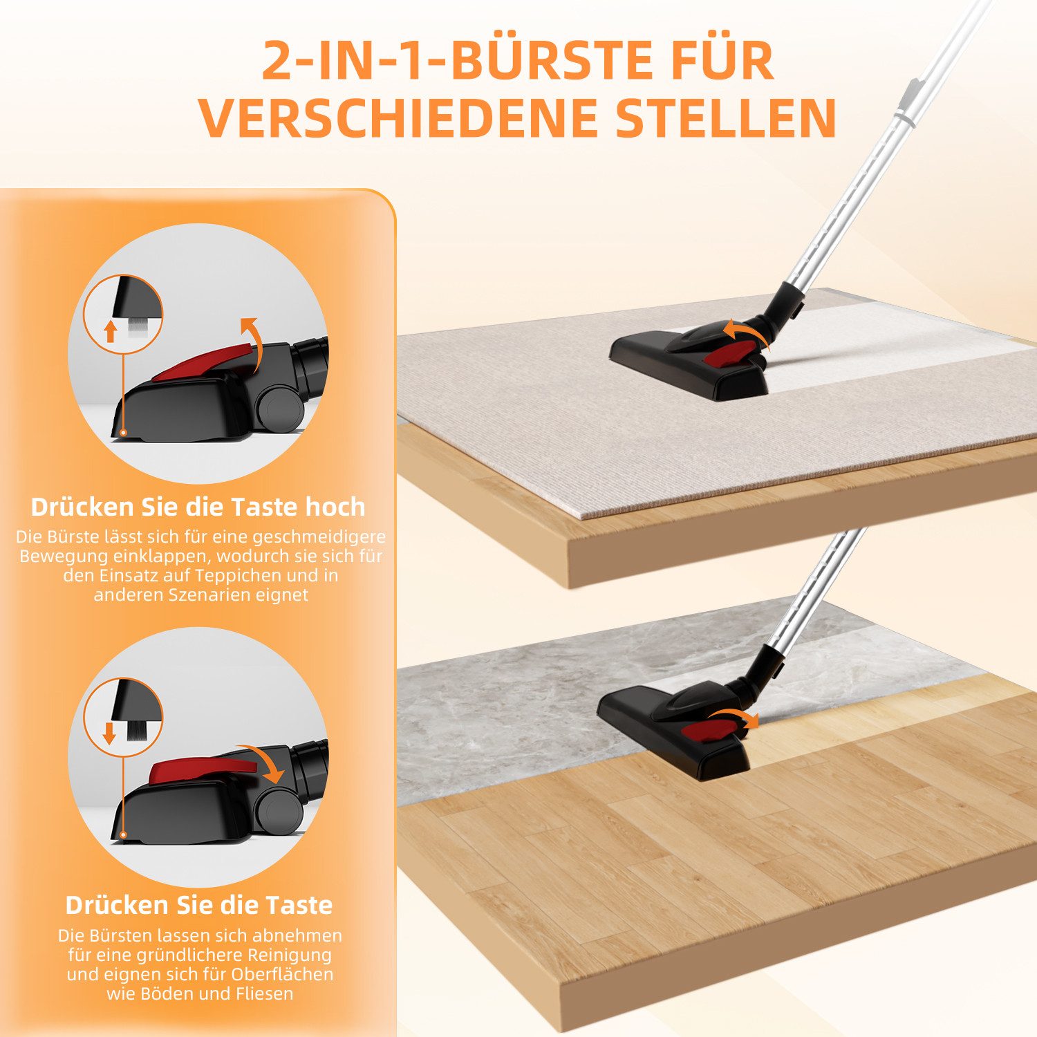 Hiazurm Akku-Hand-und Stielstaubsauger Kabelstaubsauger, 2 Austauschbare HEPA-Filters, Hand-und Stielstaubsauger mit 5M Kabel, Ideal für Hartböden und Teppiche