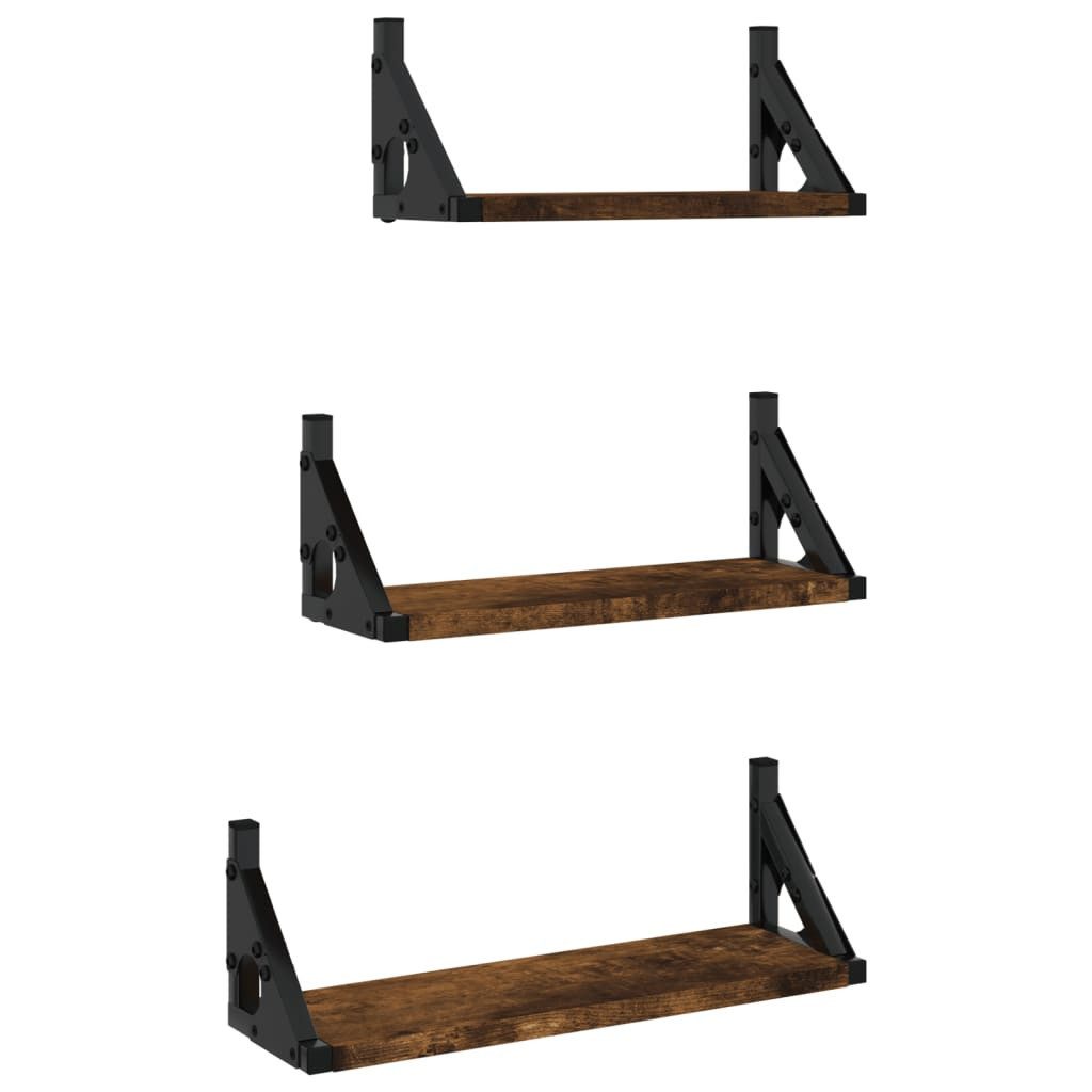 vidaXL Regal 3-tlg. Wandregal-Set Räuchereiche Holzwerkstoff, 1-tlg. günstig online kaufen