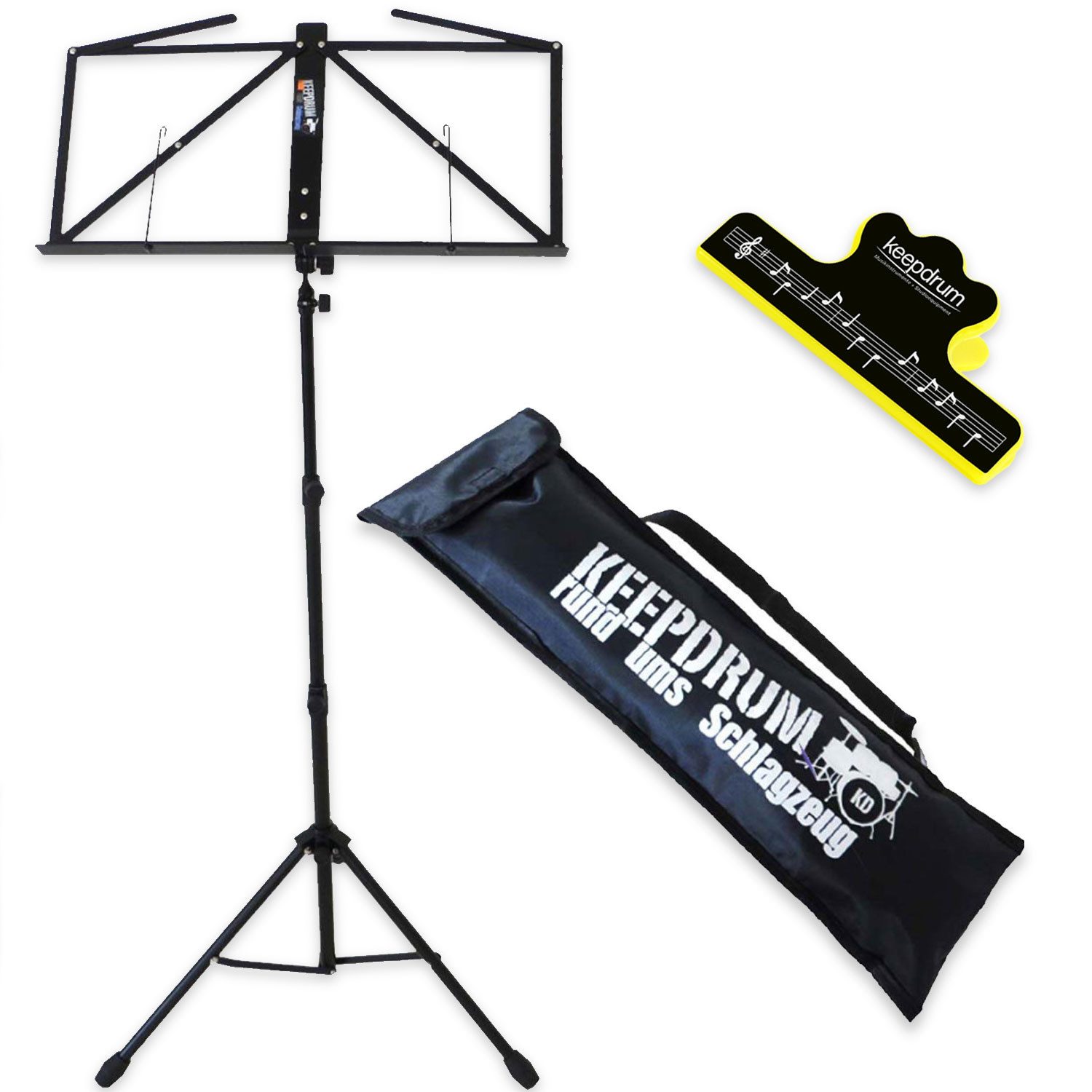 keepdrum Notenpult keepdrum Notenständer Schwarz MUS3BK mit Notenklammer, (1-tlg., Notenständer), Vorteils-Set mit Notenklammer