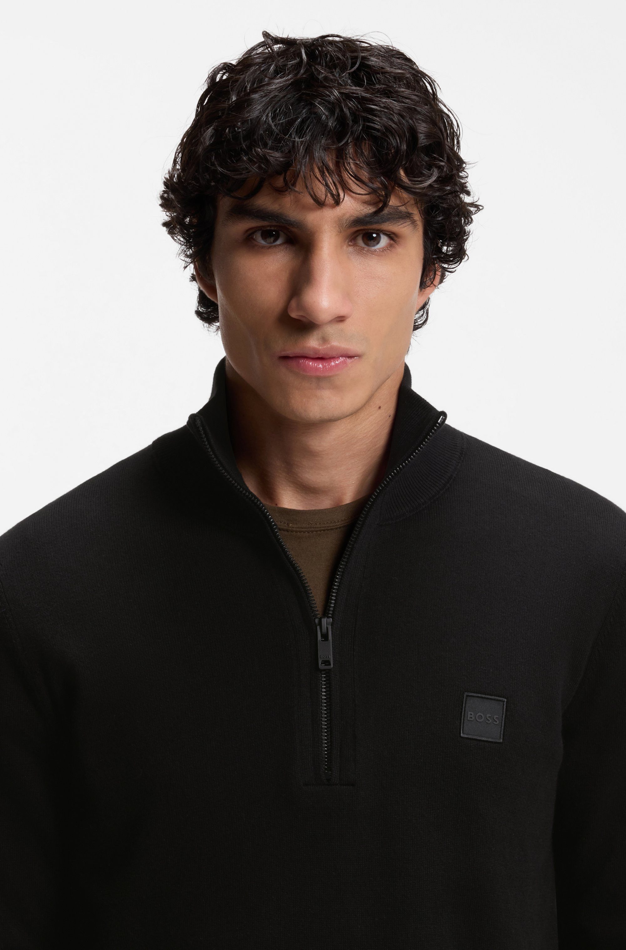 BOSS ORANGE Rollkragenpullover Kanobix Regular fit, Stehkragen mit Reißverschluss, Ton-in-Ton Logo