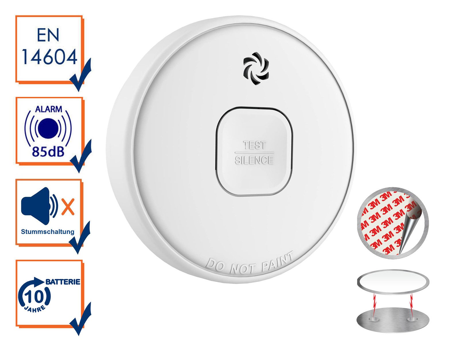 Setpoint Rauchmelder (Optischer Brandmelder mit 10 Jahres Batterie & Magnethalter, Ø 10cm)