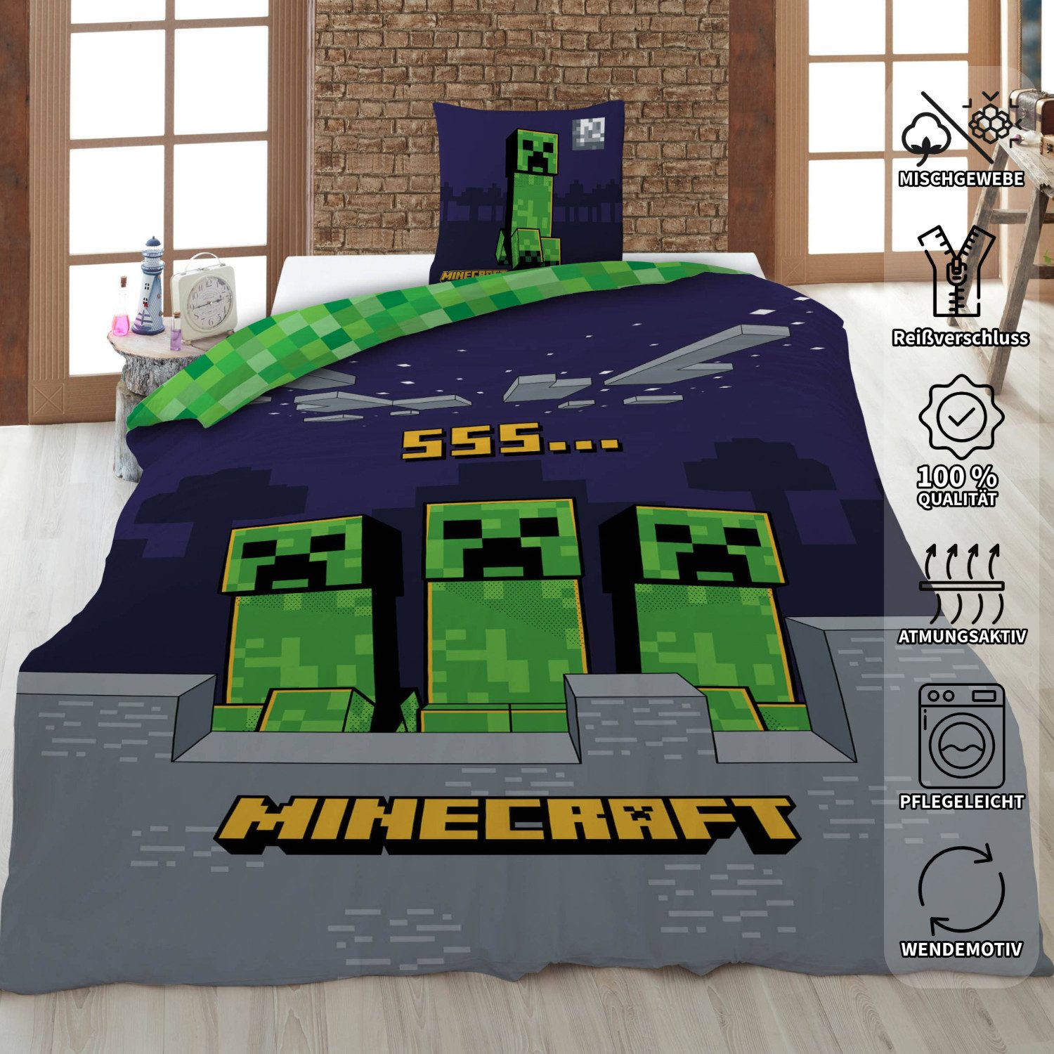 AY!Max Kinderbettwäsche Minecraft Wende Bettwäsche Set 2 tlg. 135 x 200 cm günstig online kaufen