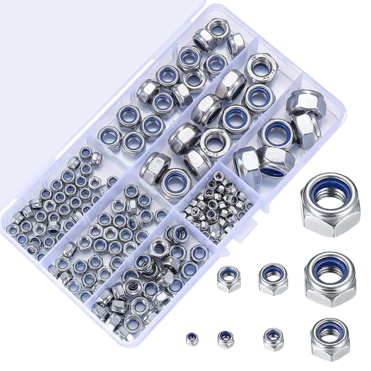 FELIXLEO Muttern Sicherungsmuttern Sortiment Edelstahl M3-M12, (200-St)