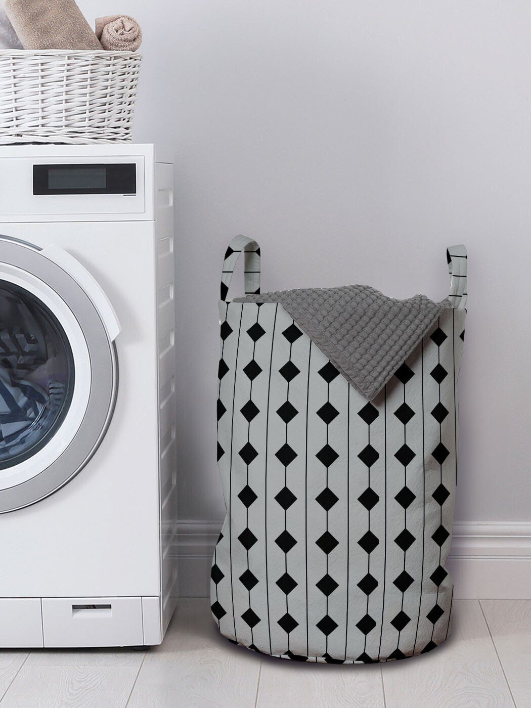 Wäschesäckchen grau Stripes Kordelzugverschluss Waschsalons, mit für Abakuhaus Griffen Geometric und Wäschekorb Square