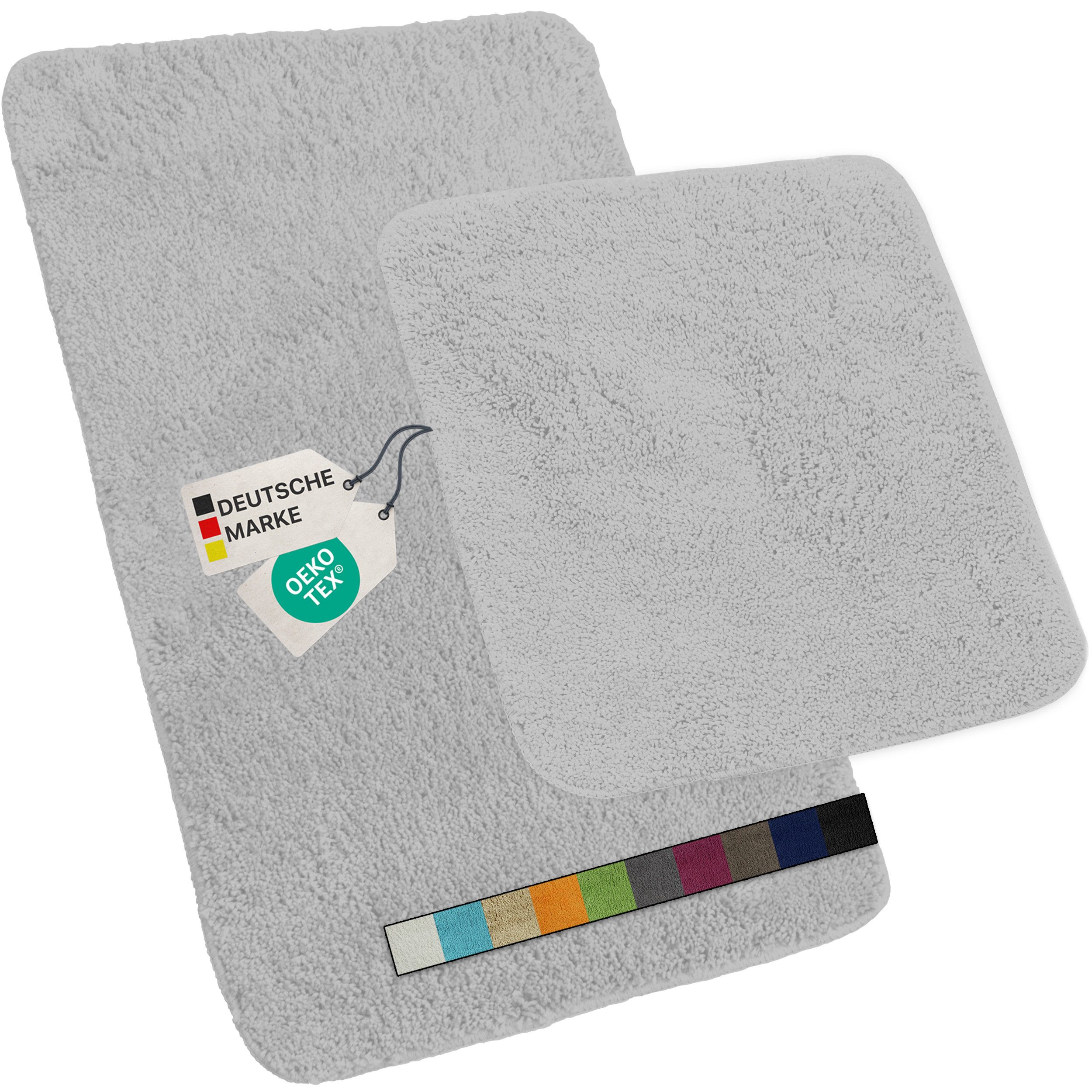 NYVI Badematte Коврики для ванной Set 2 teilig NYVISpa Lasalle Weiß Badezimmerteppich Set, Höhe 20 mm, Polyester, Badematte 50x80cm + WC Vorleger ohne Ausschnitt, Rutschfest & Waschbar