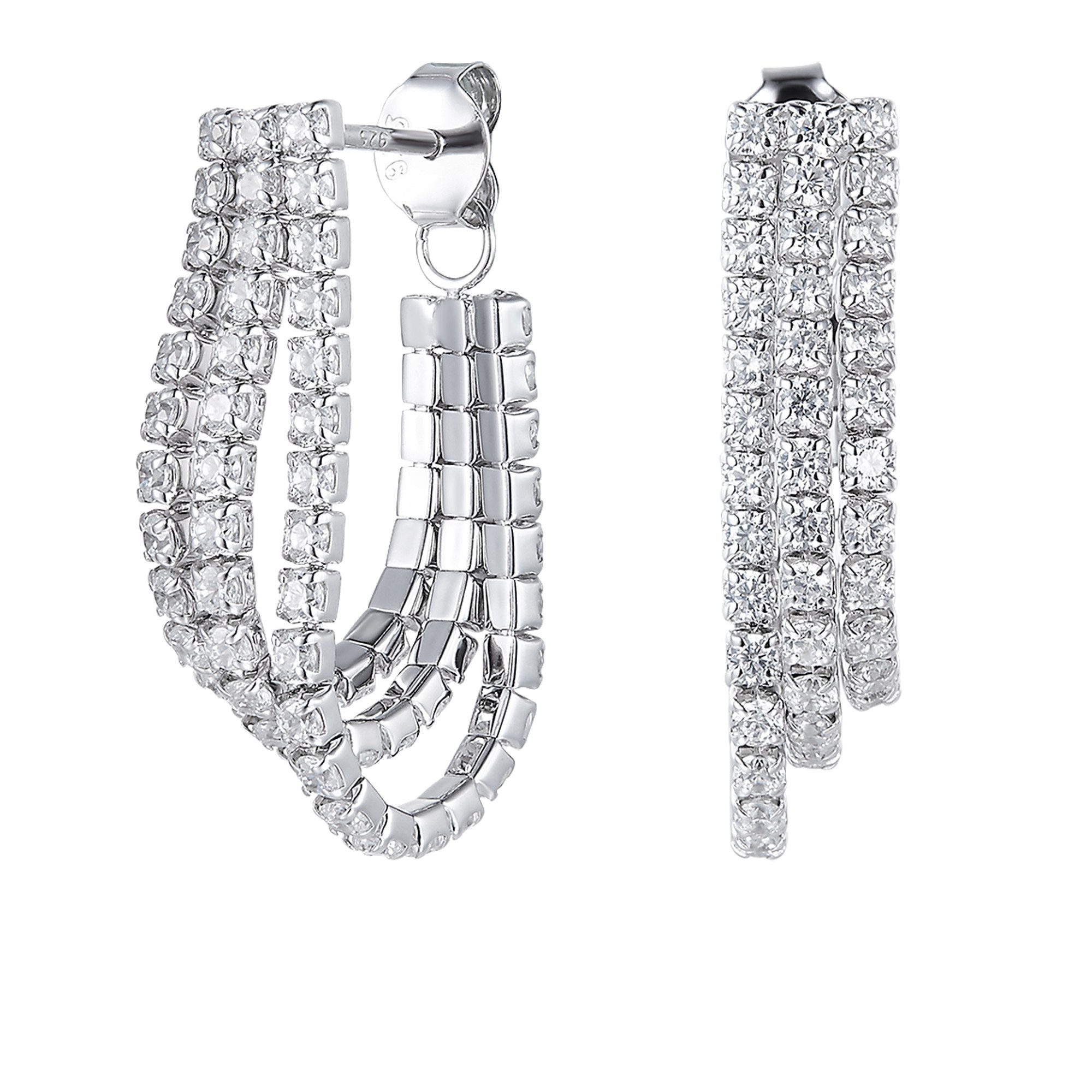 Schöner-SD Paar Серьги Tennis Серьги 3-reihig Hänger 925 Silber Rhodium Zirkonia Kristall, Silberohrringe für Damen