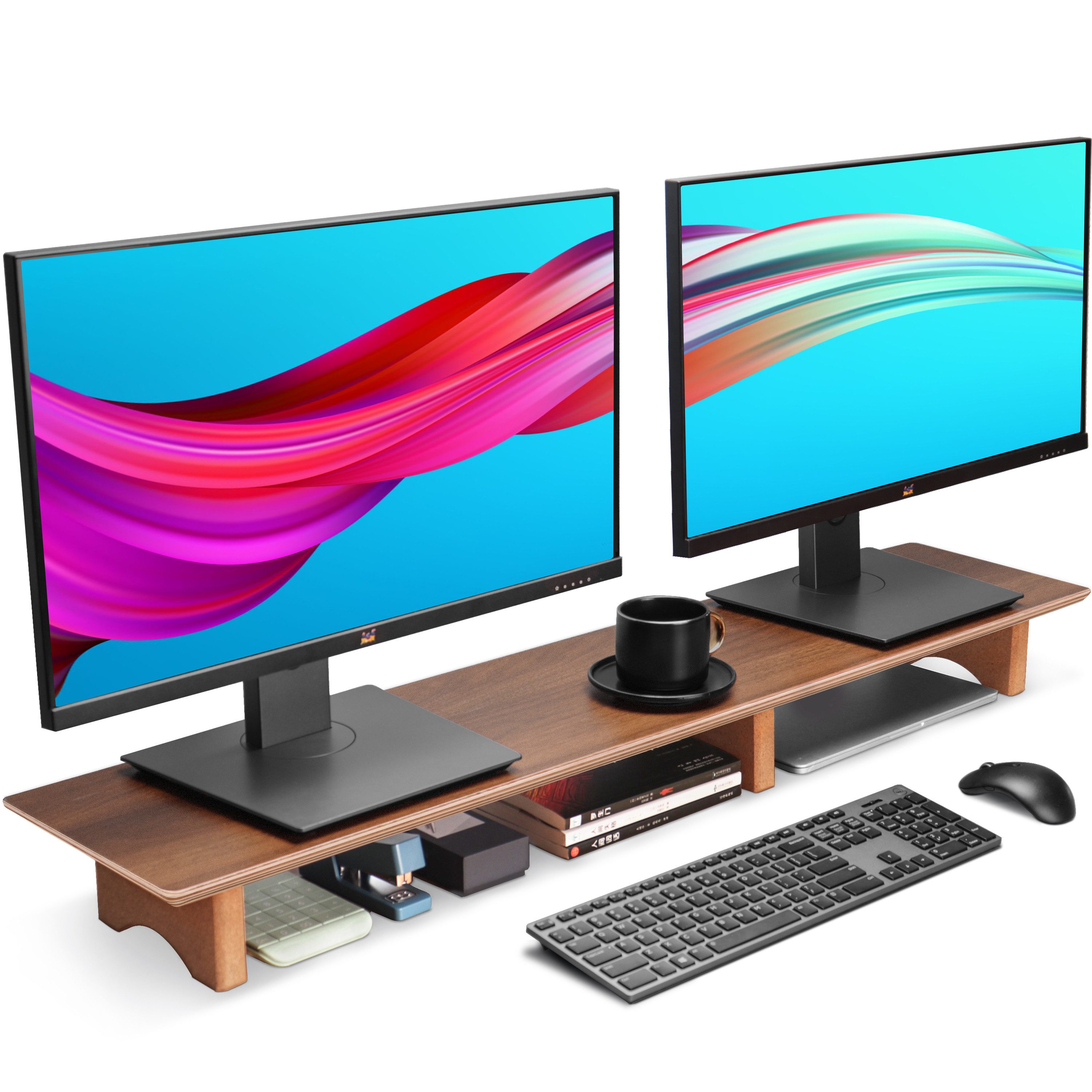 i@home Monitorständer für Computerbildschirme,Holz-Riser mit nachhaltigen, (Korkblockbeinen für schwere Laptops/Computer/TV/PC, perfekter Regal-Organizer für Büro/Zuhause, mit Stauraum)