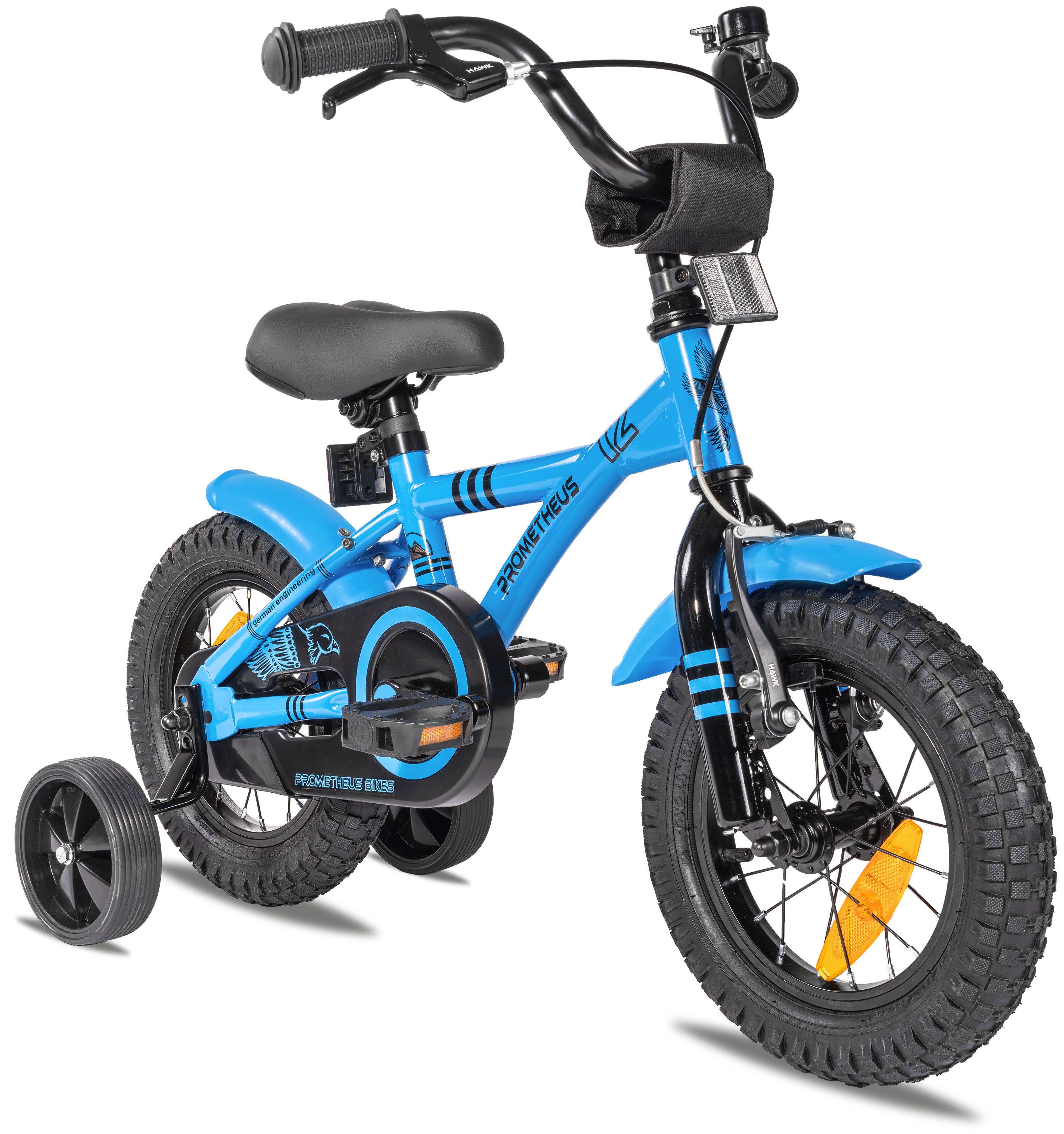 PROMETHEUS BICYCLES Kinderfahrrad HAWK 12 Zoll ab 3 Jahre, 1 Gang, Junge Mädchen Fahrrad Kinder mit Rücktrittbremse Stützräder