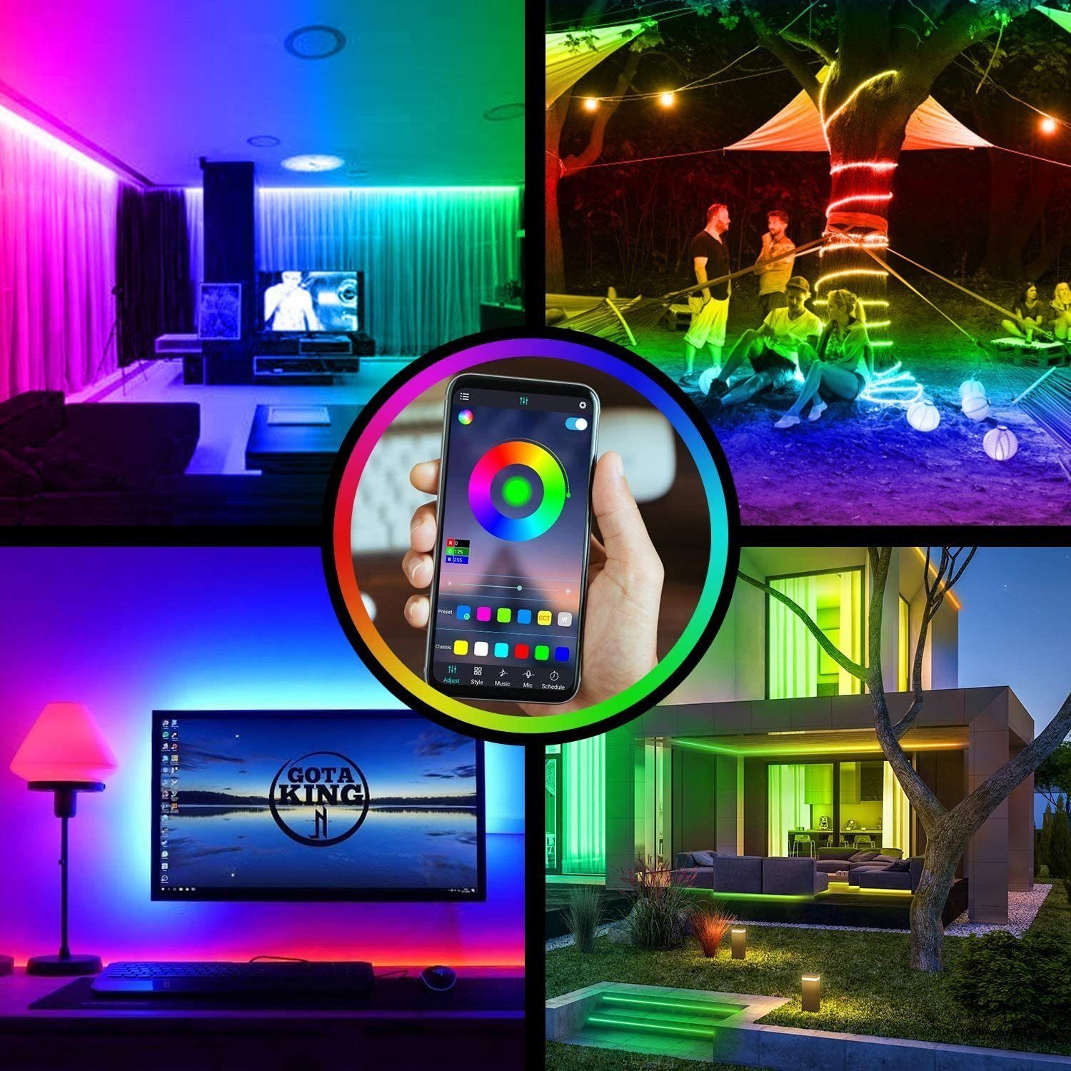 KINSI LED Stripe LED Strip, Bluetooth, Streifen, Lichterketten, RGB, Lichtstreifen, Bareboard RGB LED- 5,10,15,20M, 18 Infrarot-Fernbedienung, Lichter/M