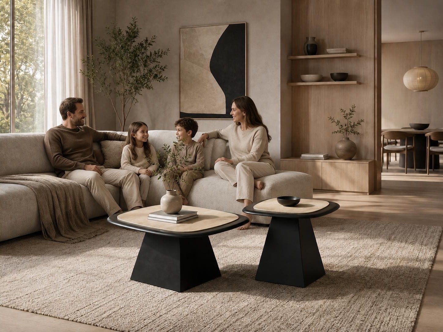 Xlmoebel Satztisch Minimalistischer schwarzer Pyramiden-Couchtisch aus Holzwerkstoff, Made in Europa