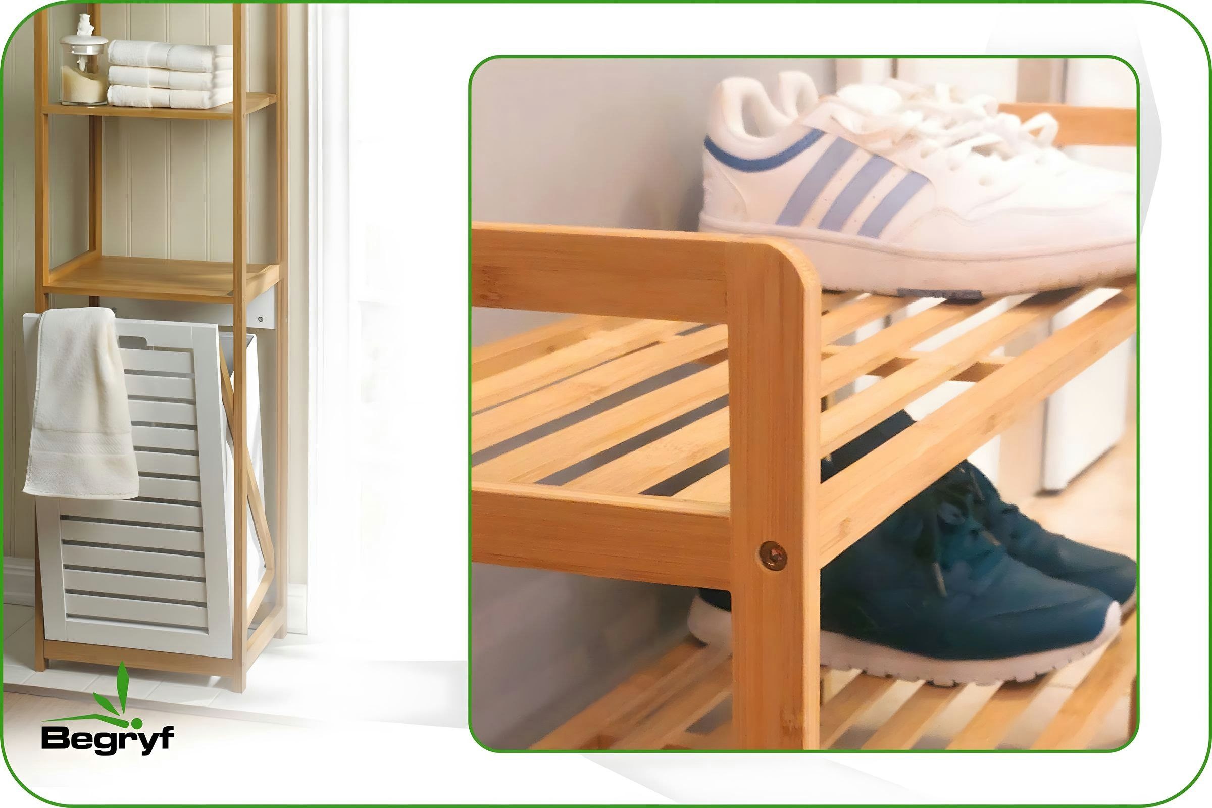 BEGRYF Schuhregal Bambus Natur 70 x 26 x 40 cm, 2 Ablagen – Bild 4 von 5