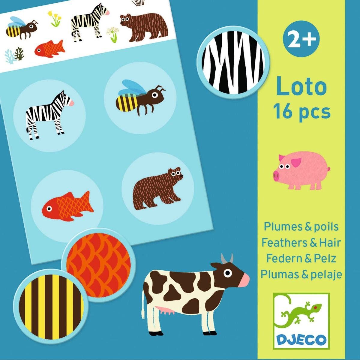 DJECO Spiel Lernspiele Lottospiel Bingo 16Teile 4 Spielbretter