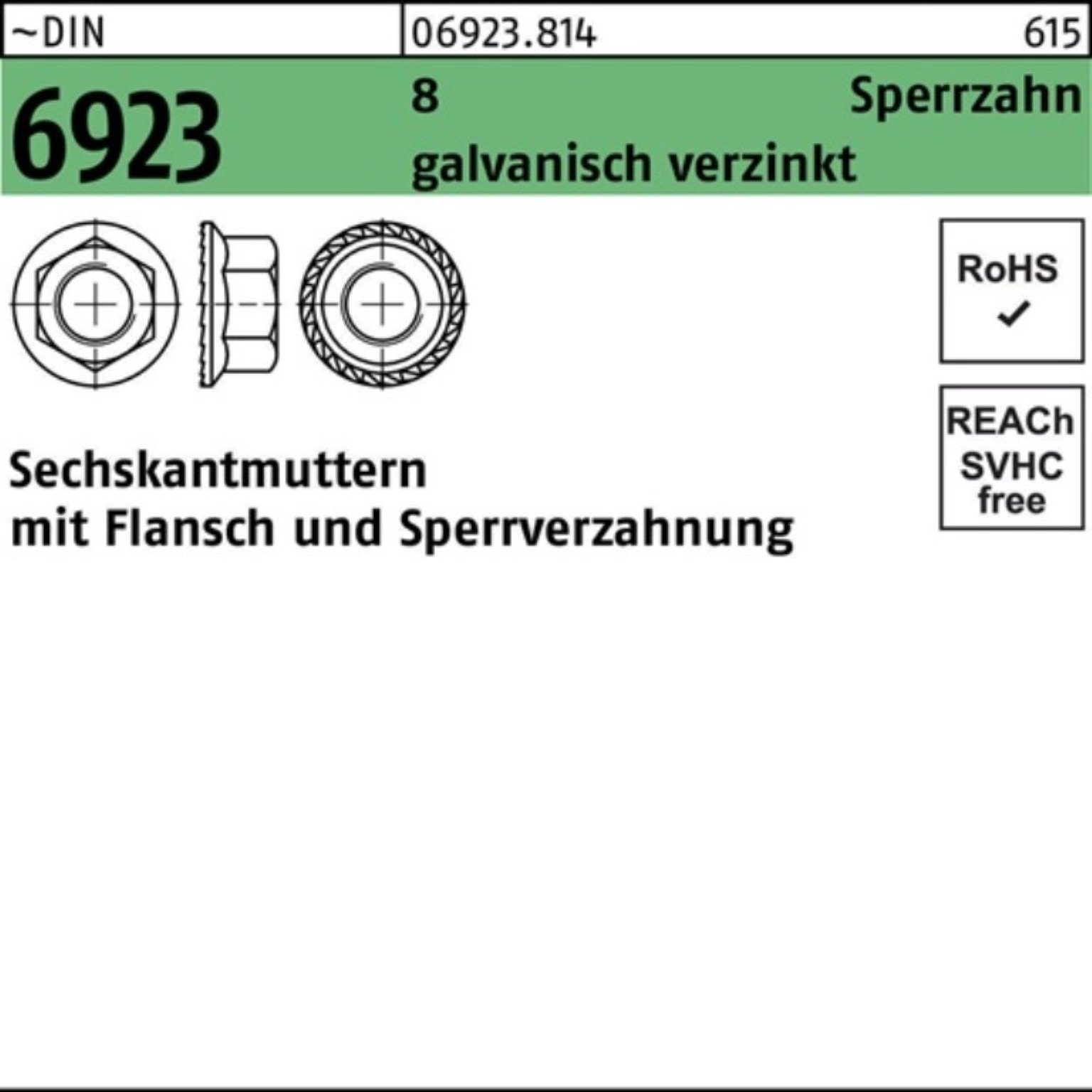 Flansch/Sperrverzahnung Sechskantmutter 250er DIN 6923 galv M12 Pack Reyher Muttern 8