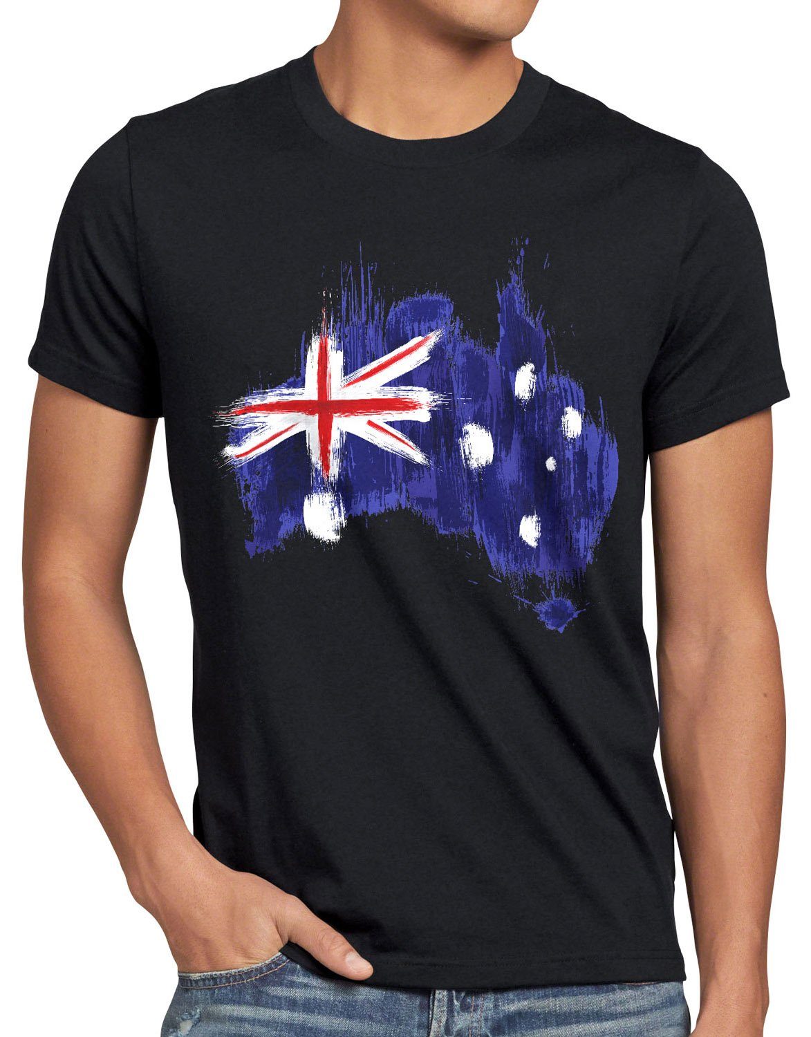style3 Print-Shirt Herren T-Shirt Flagge Australien Fußball Sport Australia WM EM Fahne schwarz