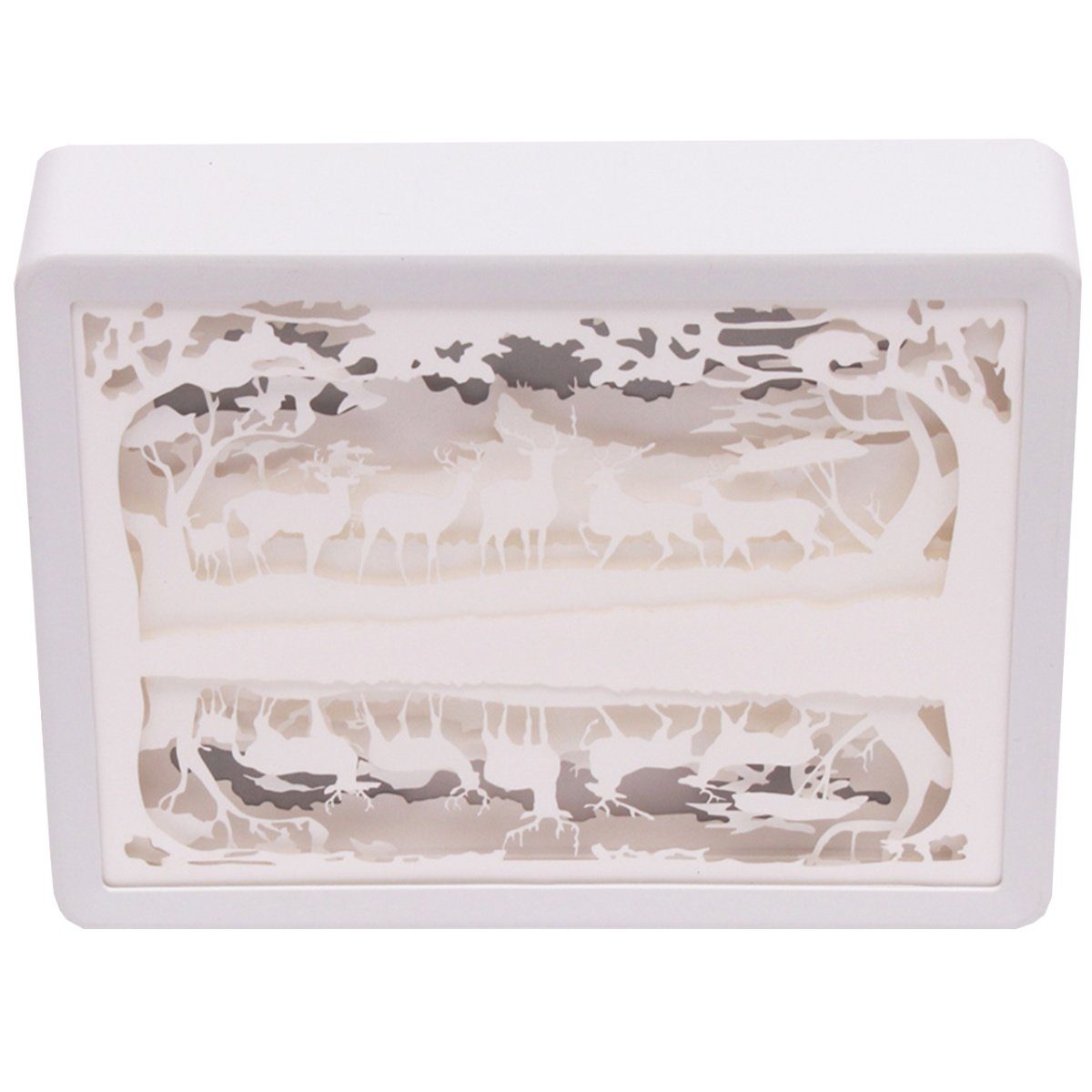 Papercut - Shadowbox, 21x5x16cm, 3D Lichtbox LED integriert, Deer, Wohnaccessoire, kabellose LED Warmweiß, CiM fest RECTANGLE Dekoration Nachtlicht,