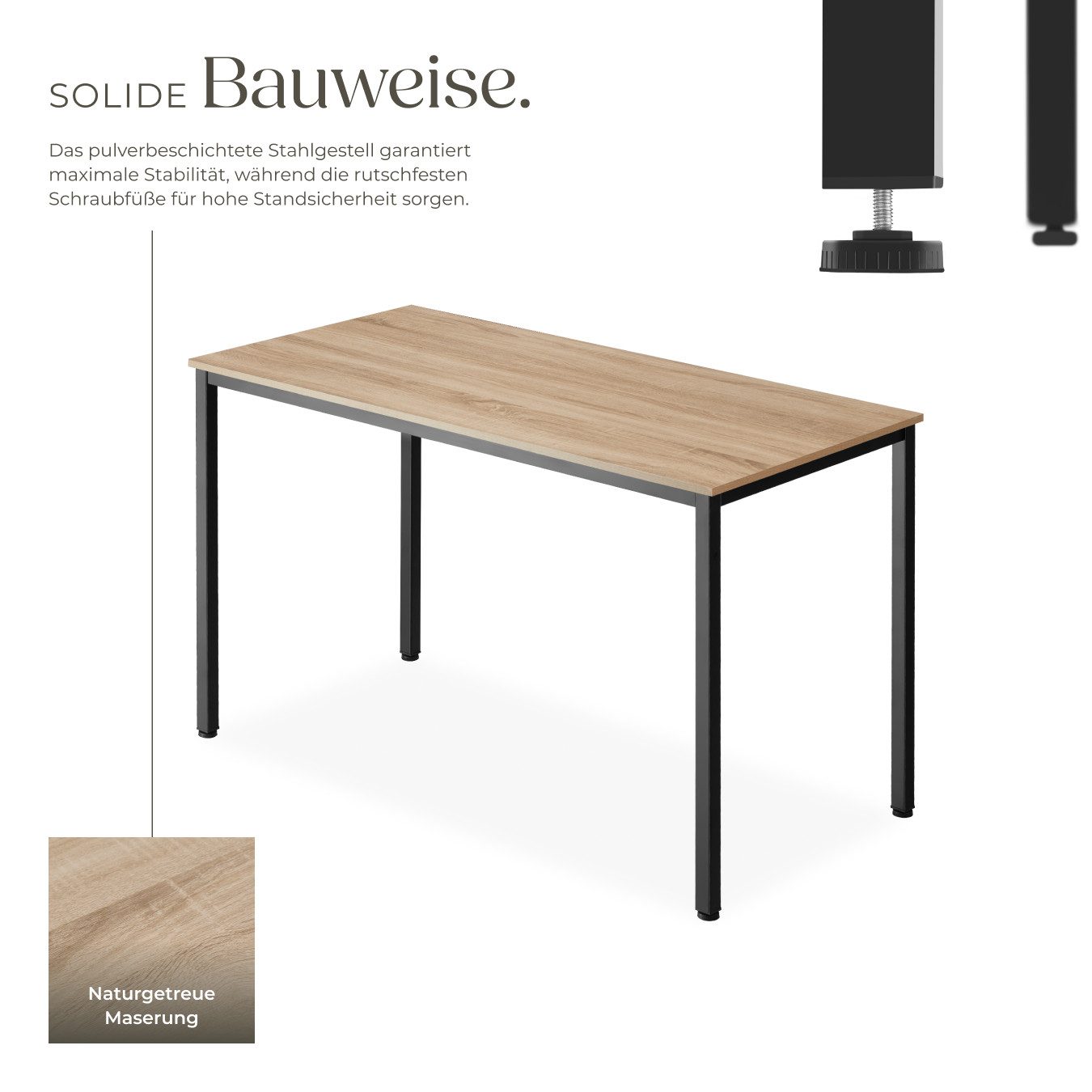 tectake Schreibtisch Computertisch aus Holz und Stahl, 120 x 60 x 75,5 cm (Arbeitstisch Vanport, 1-St., in Industrial Holz hell, Eiche Sonoma), große Beinfreiheit, mit höhenverstellbaren Kunststofffüßen