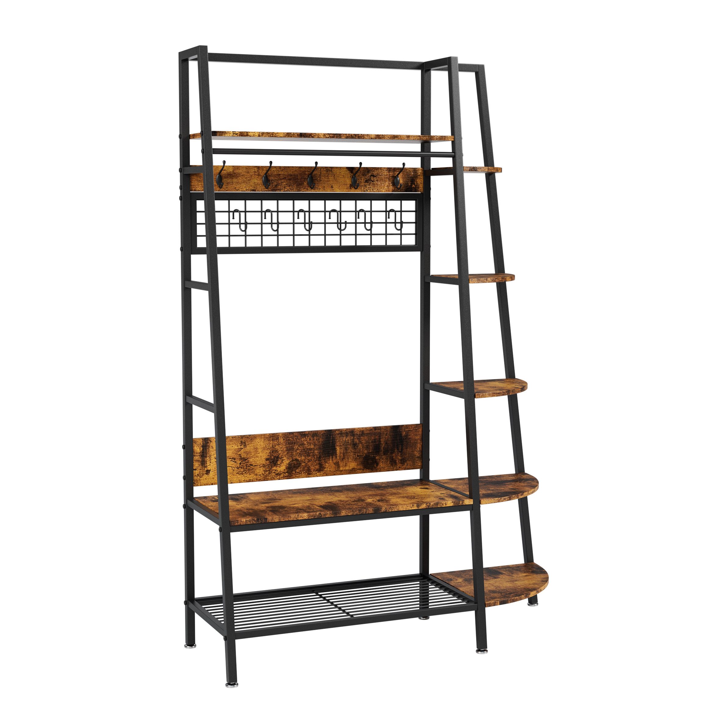 Luckice Garderobenständer Industrie Garderobe mit Regal, Retro Braun, Kleider- & Schuhständer