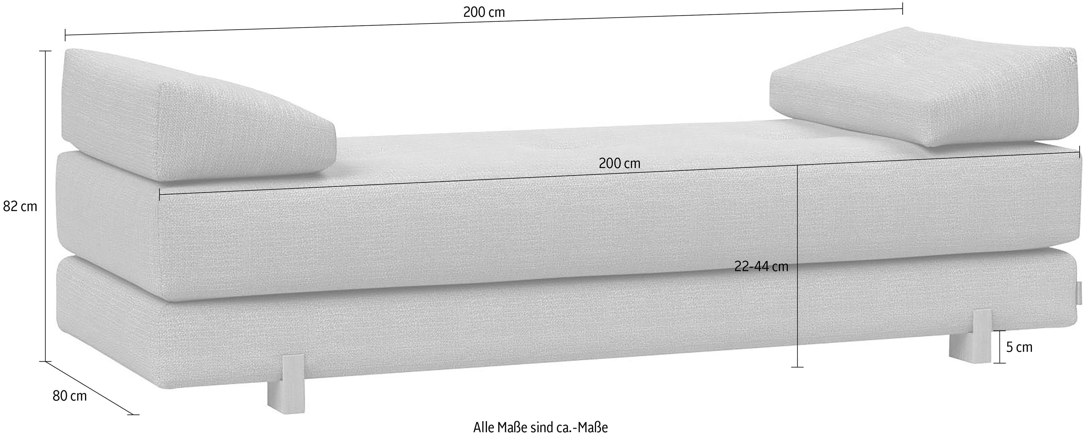 INNOVATION LIVING ™ Stapelliege Sigmund 579 Indu, Breite 200, Tiefe 80cm, Füße Eichenholz lackiert, Daybed mit zwei Federkernmatratzen, Fußteil Eiche natur