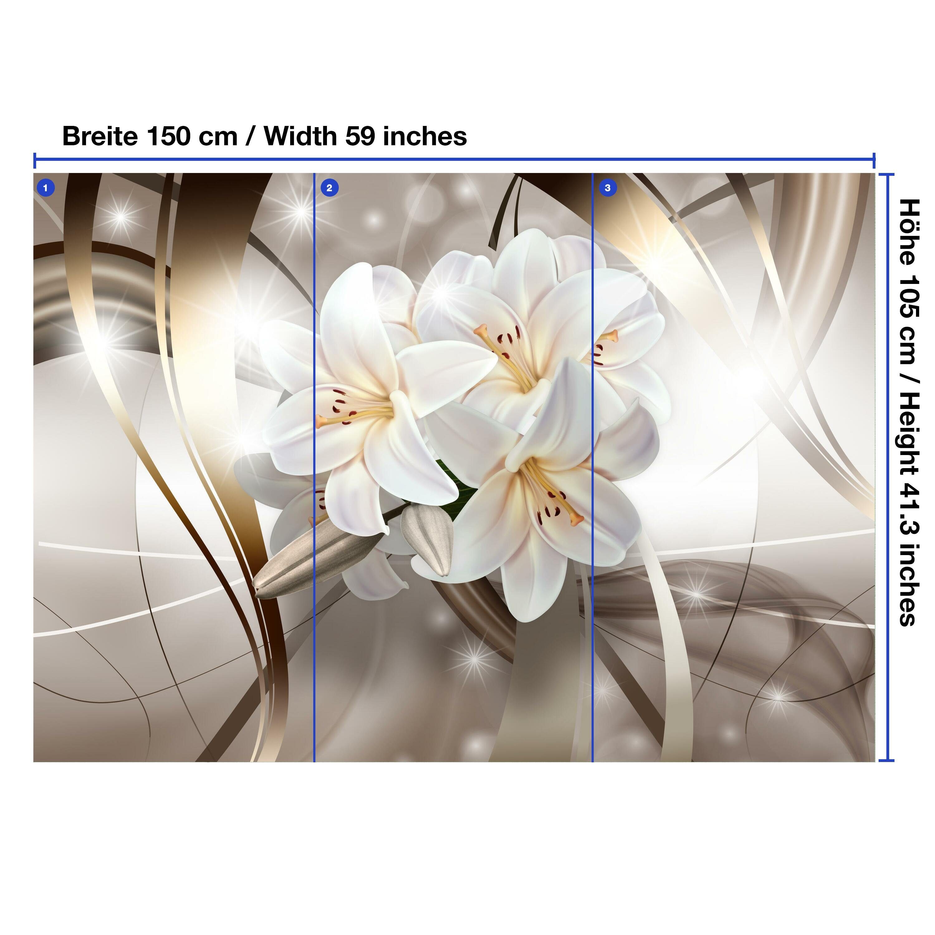weiße Fototapete wandmotiv24 glatt, Wandtapete, Blüten, Lilien Motivtapete, matt, Vliestapete