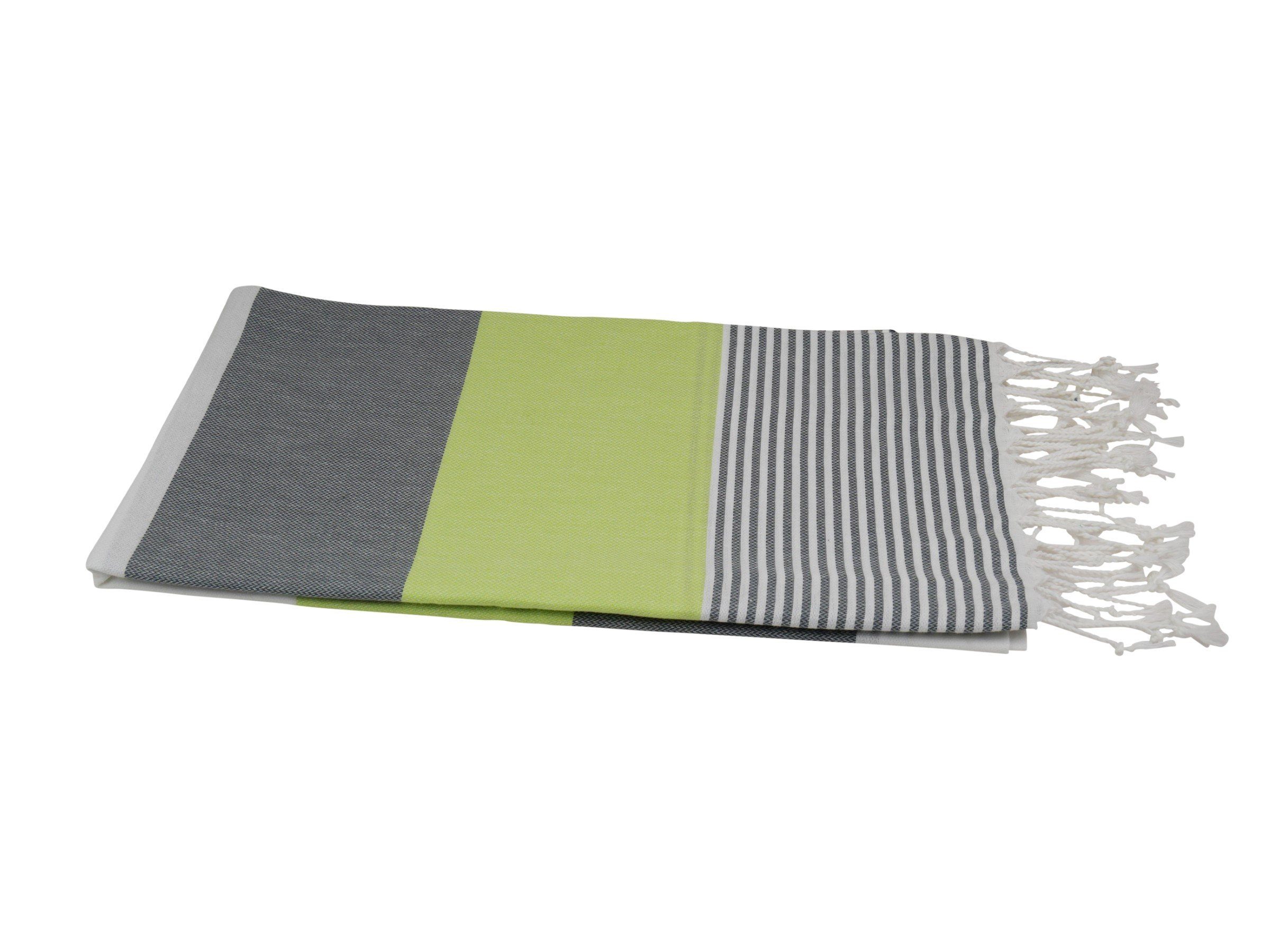 Stripes (1-St), stilvollen Badetuch kiwigrün 100x175, Hamamtücher my & Fransen Baumwolle Hamam weiß anthrazit mit Streifen