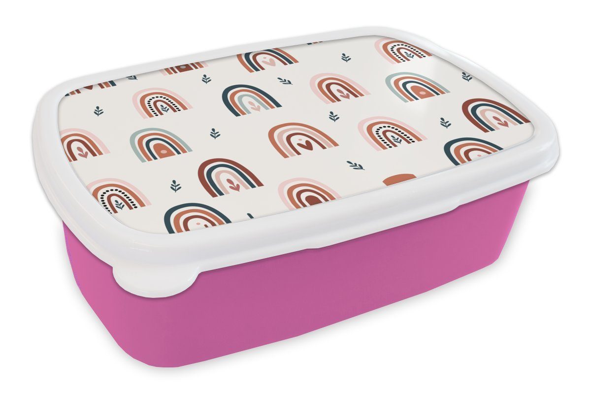 MuchoWow Lunchbox Regenbogen - Pastell - Muster - Bohème, Kunststoff, (2-tlg), Brotbox für Erwachsene, Brotdose Kinder, Snackbox, Mädchen, Kunststoff rosa