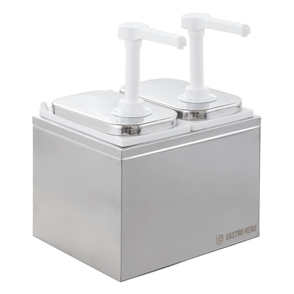 GastroHero Servierständer Saucenspender 2x 2 Liter – Dosierpumpe - Saucen - Ketchup - Mayonnaise, Edelstahl/PP, Robuste Dosierpumpe, langlebige Dosierhebel, hygienisch