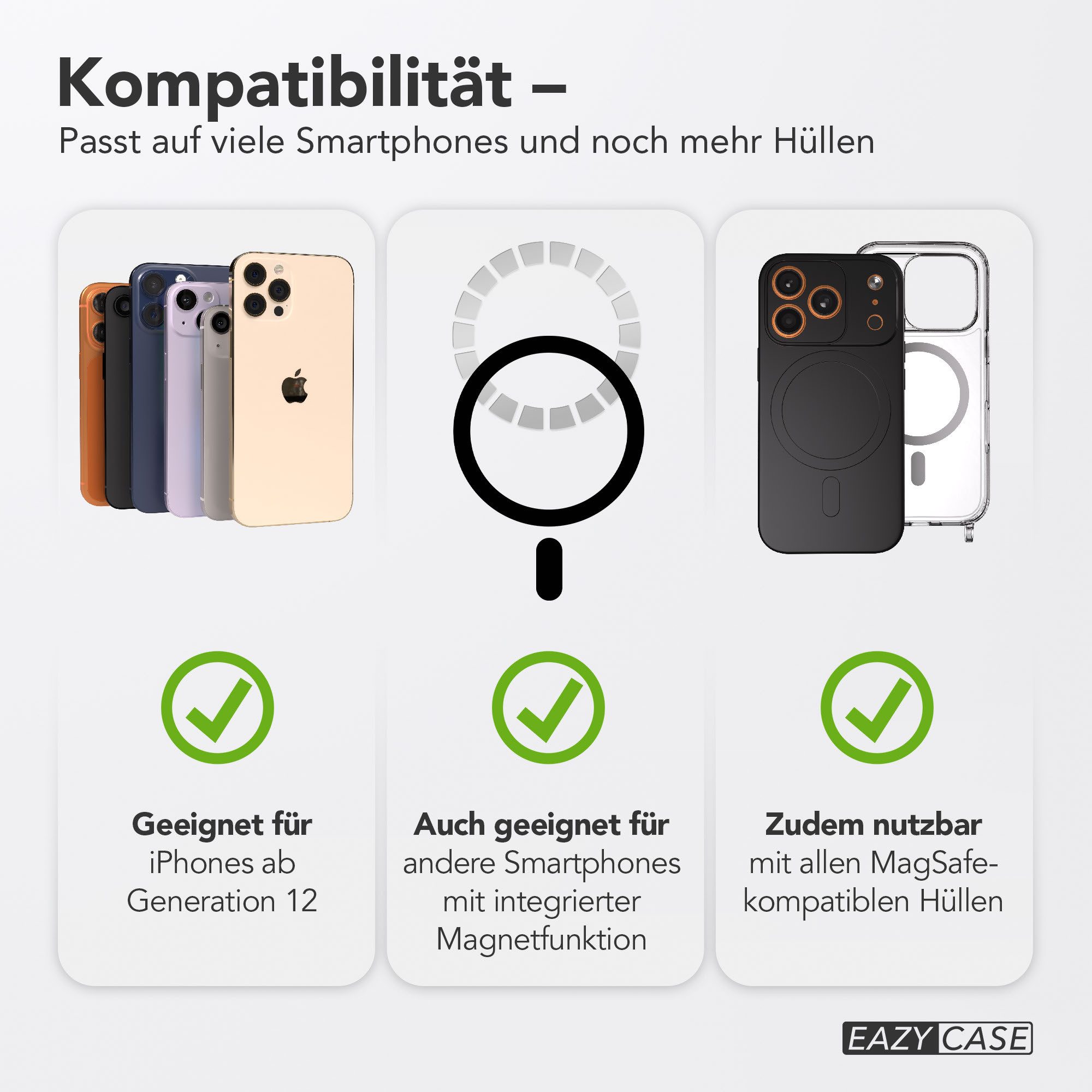 EAZY CASE Smartphone-Hülle MagWallet Kartenhalter kompatibel mit MagSafe, Slim Kartenfach für Smartphone & Handyhülle, starker Magnet in Schwarz