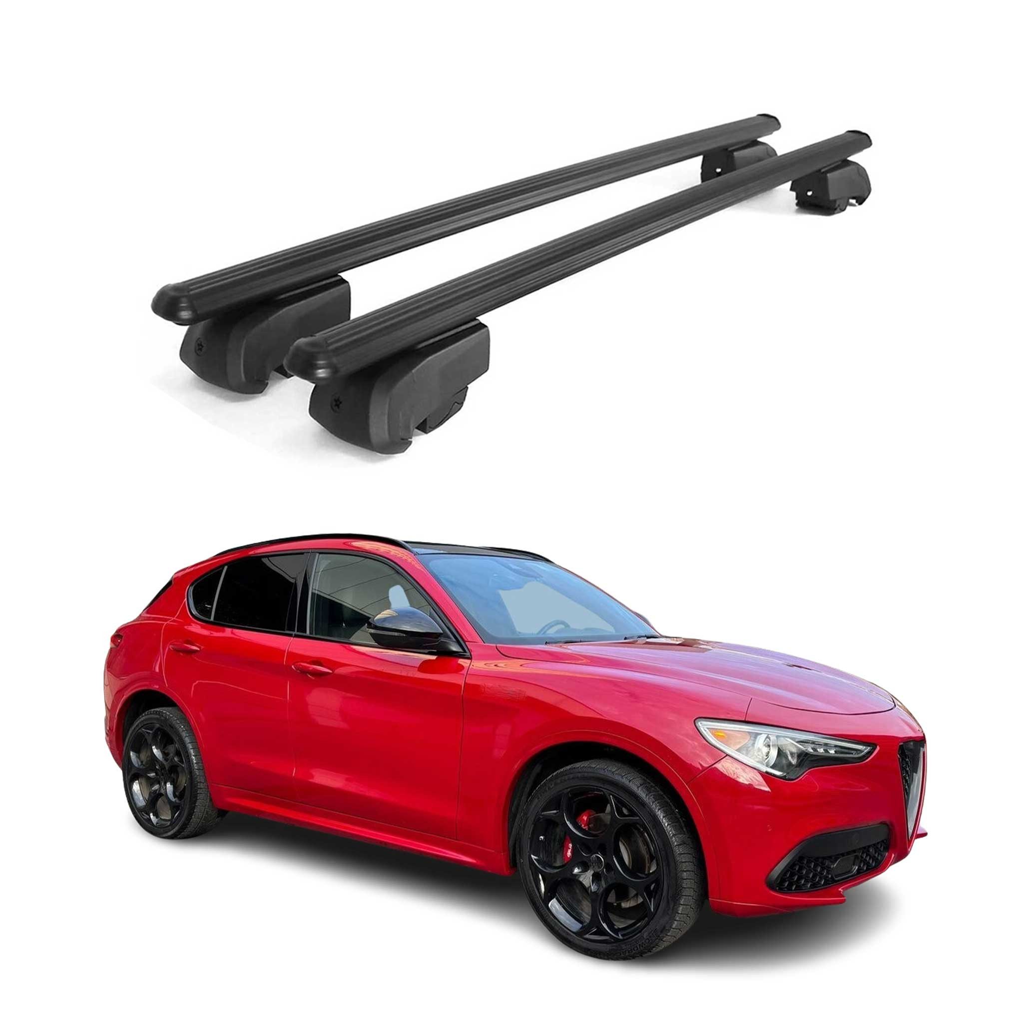 OMAC Dachträger Gepäckträger für Alfa Romeo Stelvio 2016-2025 ABE Alu Schwarz 2x (2-St), Wasserbeständig,Abnehmbar,Multifunktional,Leichtgewichtig