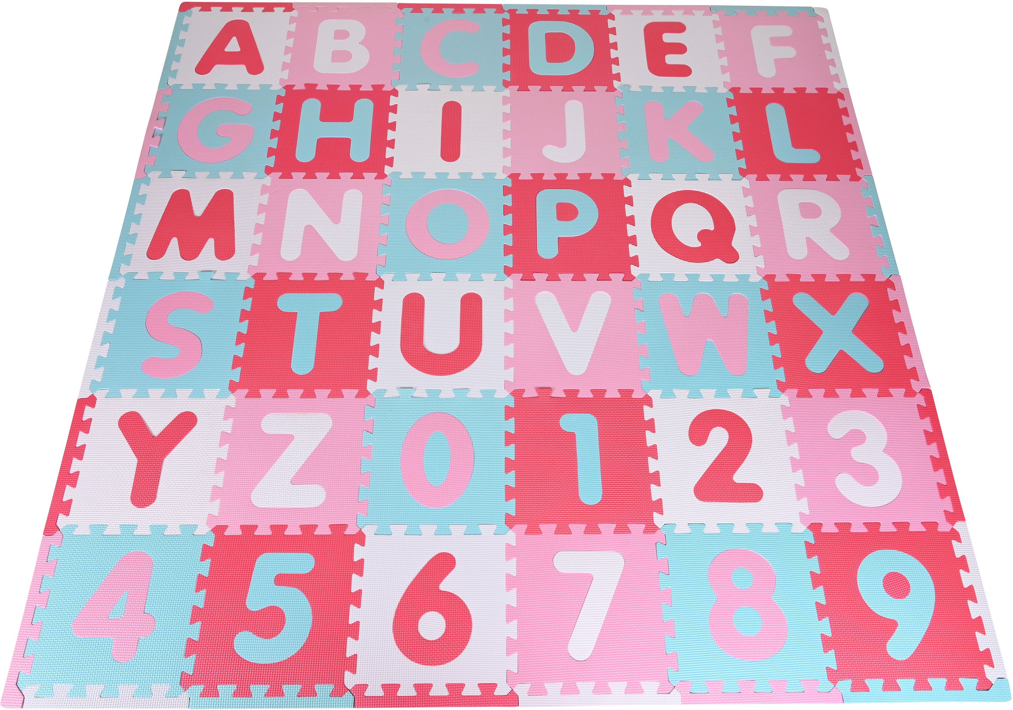 Knorrtoys® + Puzzle Puzzlematte, Zahlen, Bodenpuzzle Pink-rosa, Puzzleteile, Alphabet