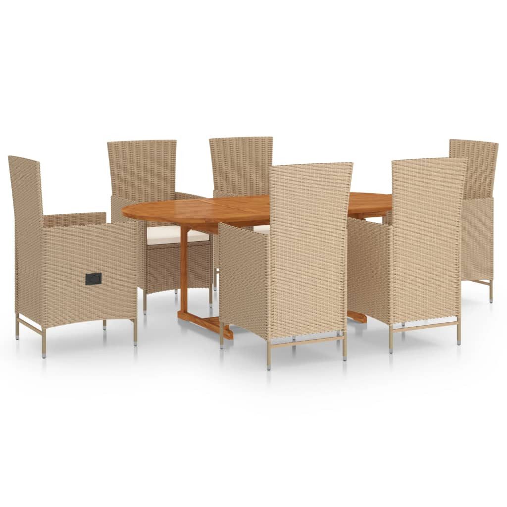 vidaXL Garten-Essgruppe 7-tlg. Garten-Essgruppe Poly Rattan Beige, (6-tlg)